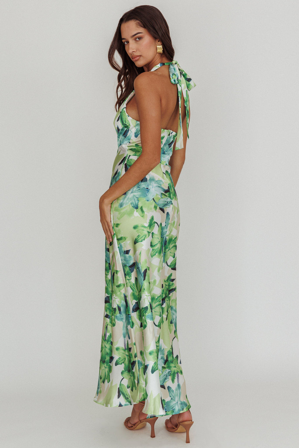 Shana Halterneck Maxi Dress Floral Green by Selfie Leslie Australia