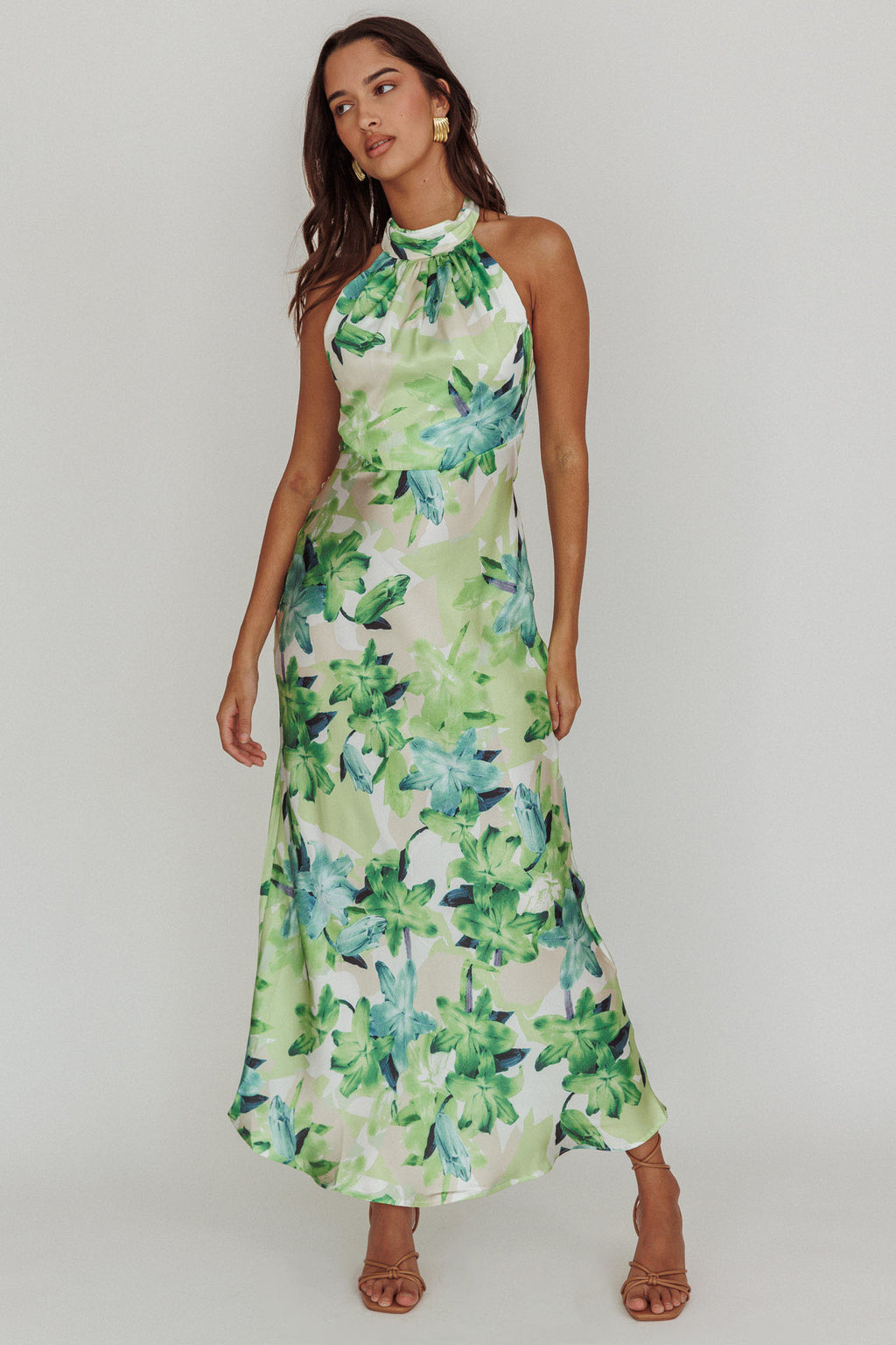 Shana Halterneck Maxi Dress Floral Green by Selfie Leslie Australia