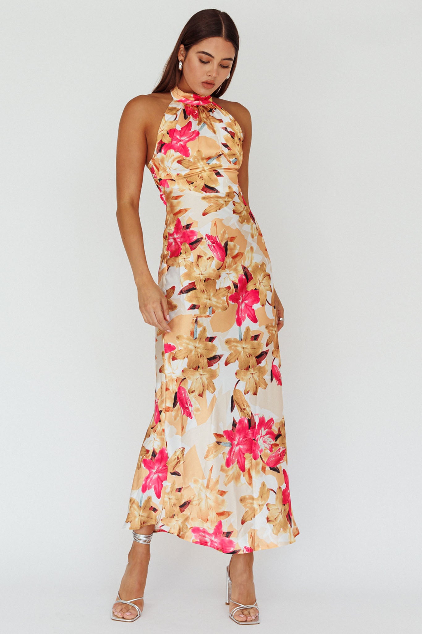 Shana Halterneck Maxi Dress Floral Pink by Selfie Leslie Australia