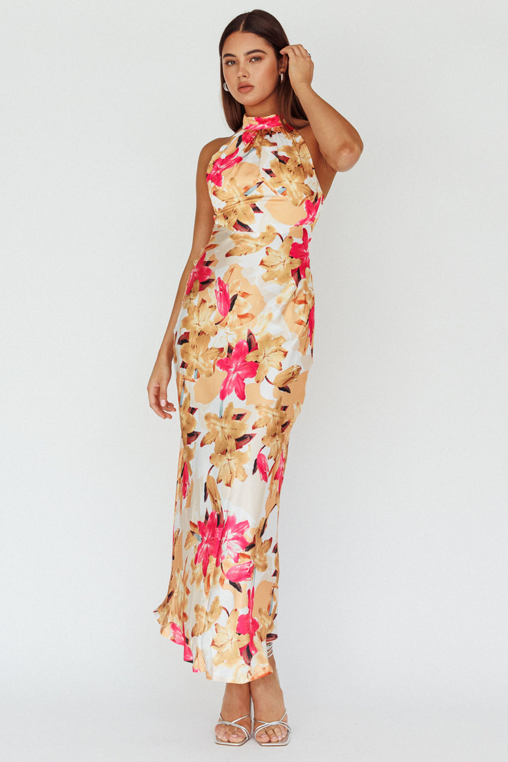 Shana Halterneck Maxi Dress Floral Pink by Selfie Leslie Australia