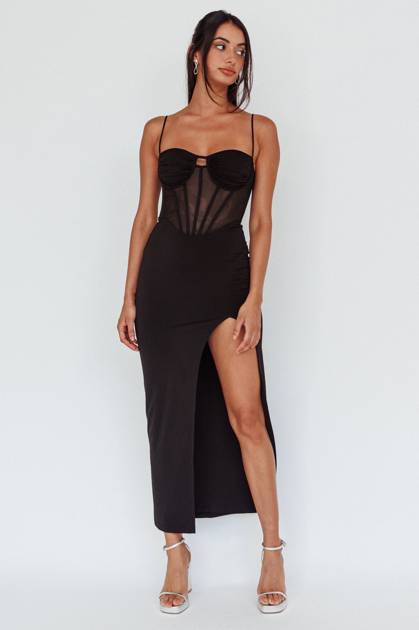Ginny Sheer Bodice Maxi Dress Black by Selfie Leslie Australia