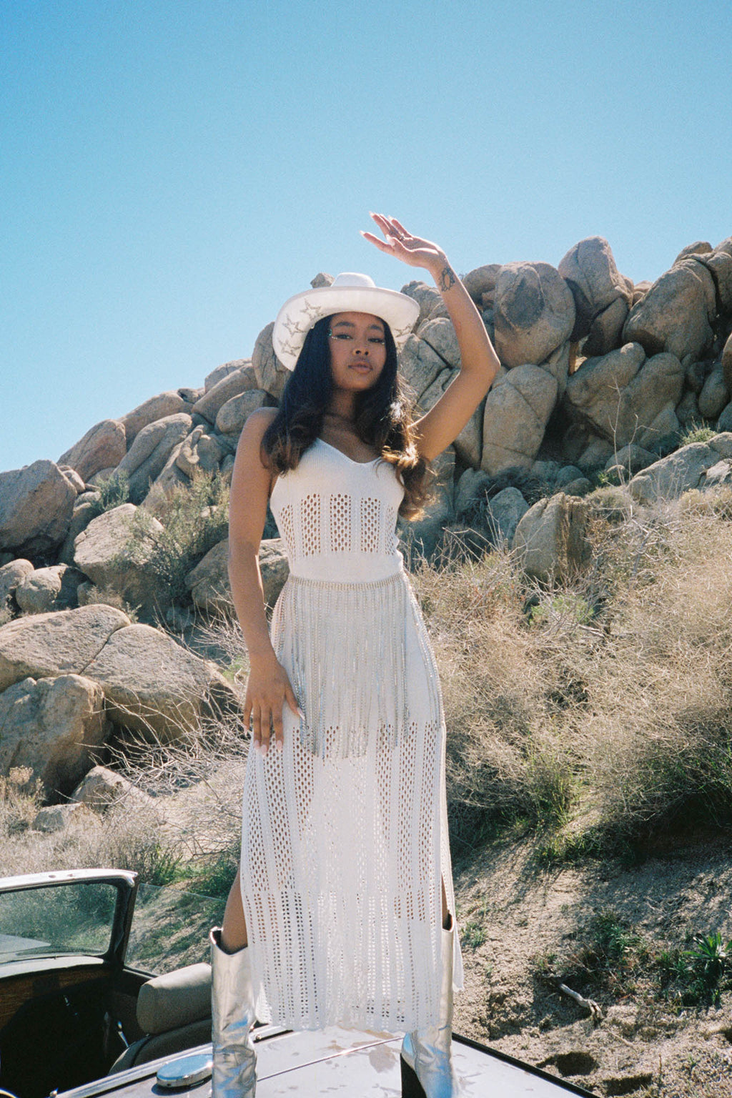 Majorca Sun Crochet Knit Maxi Dress White by Selfie Leslie Australia