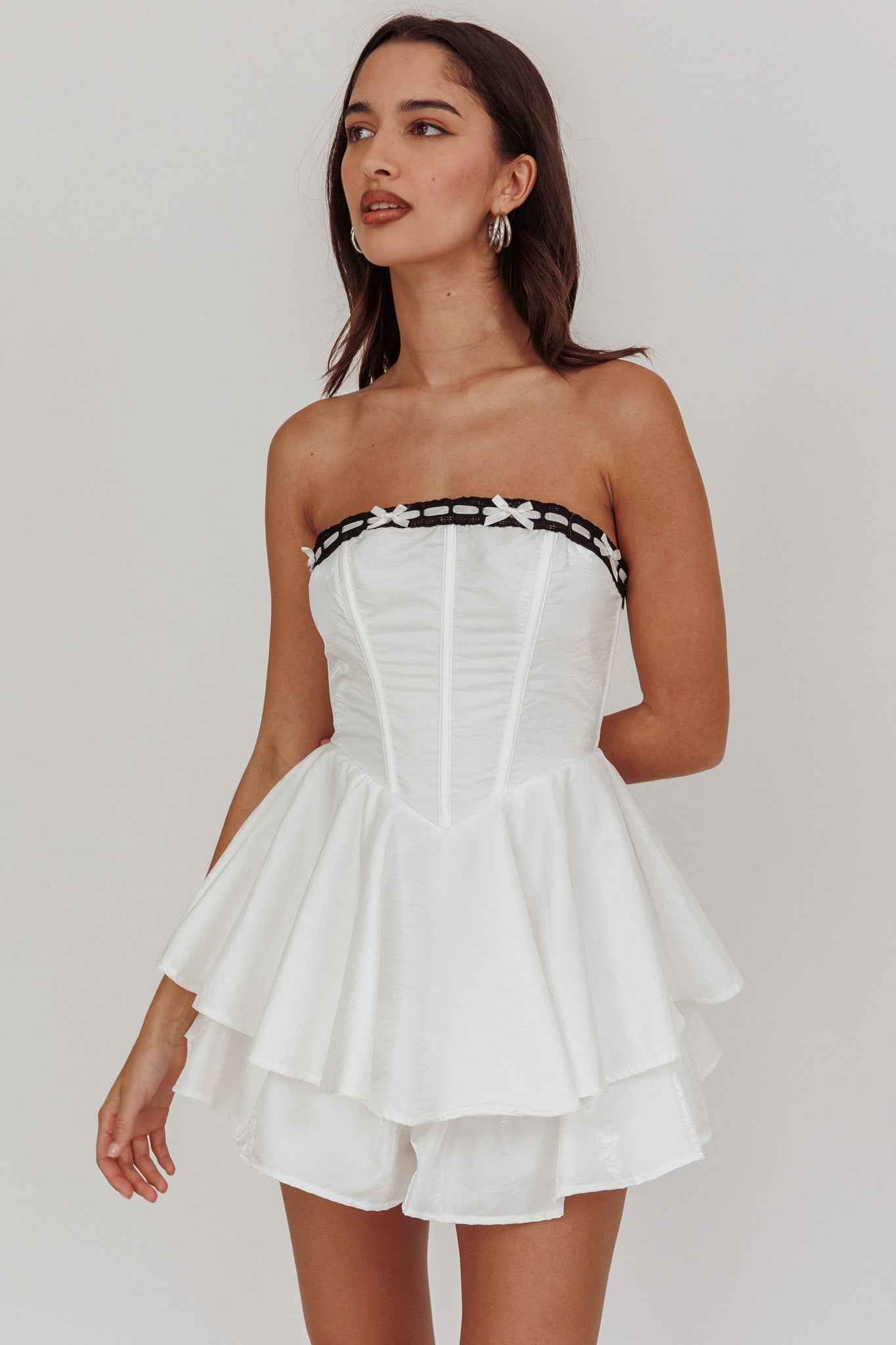 Paris Muse Ribbon Neckline Romper White by Selfie Leslie Australia
