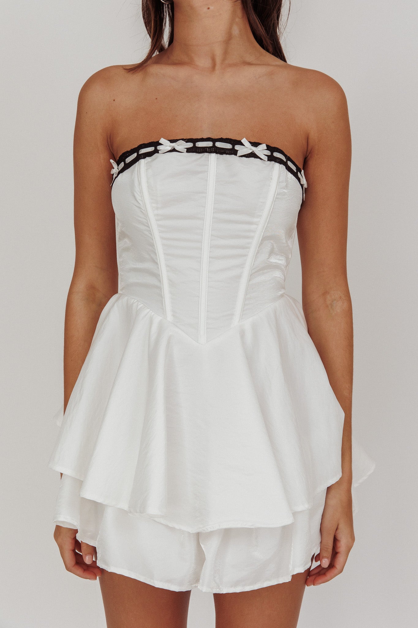 Paris Muse Ribbon Neckline Romper White by Selfie Leslie Australia