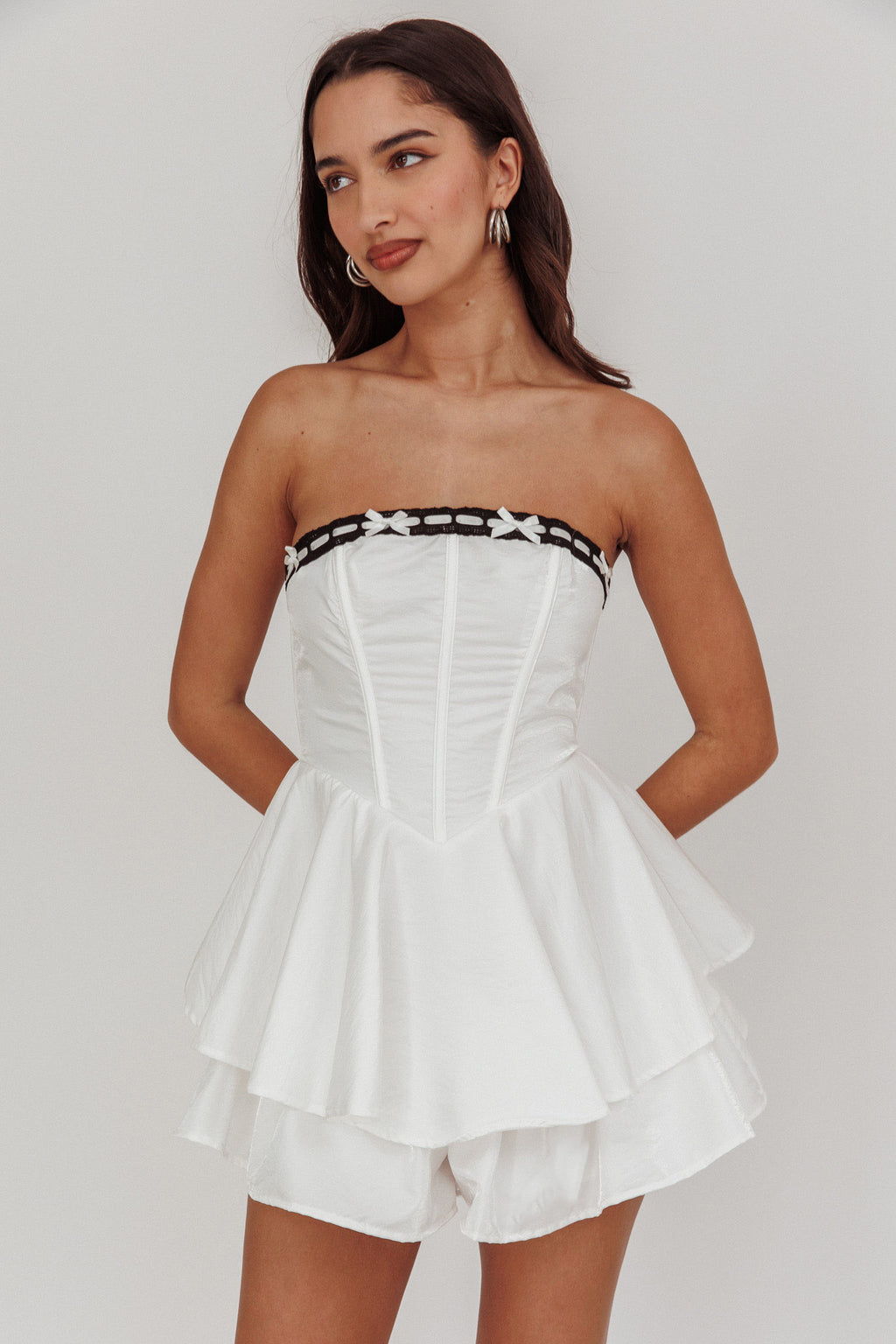Paris Muse Ribbon Neckline Romper White by Selfie Leslie Australia