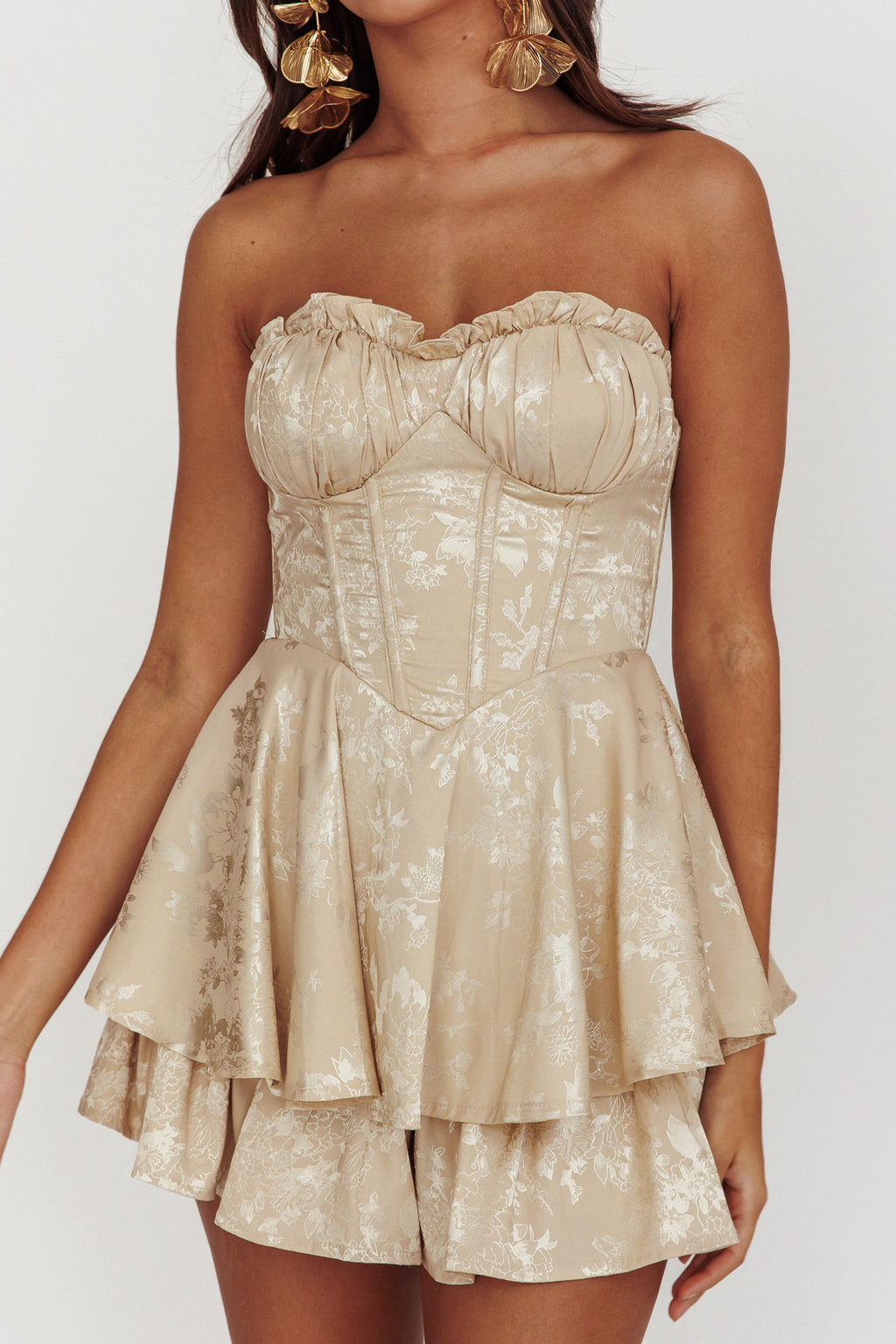 Paris Muse Gathered Bust Romper Champagne by Selfie Leslie Australia