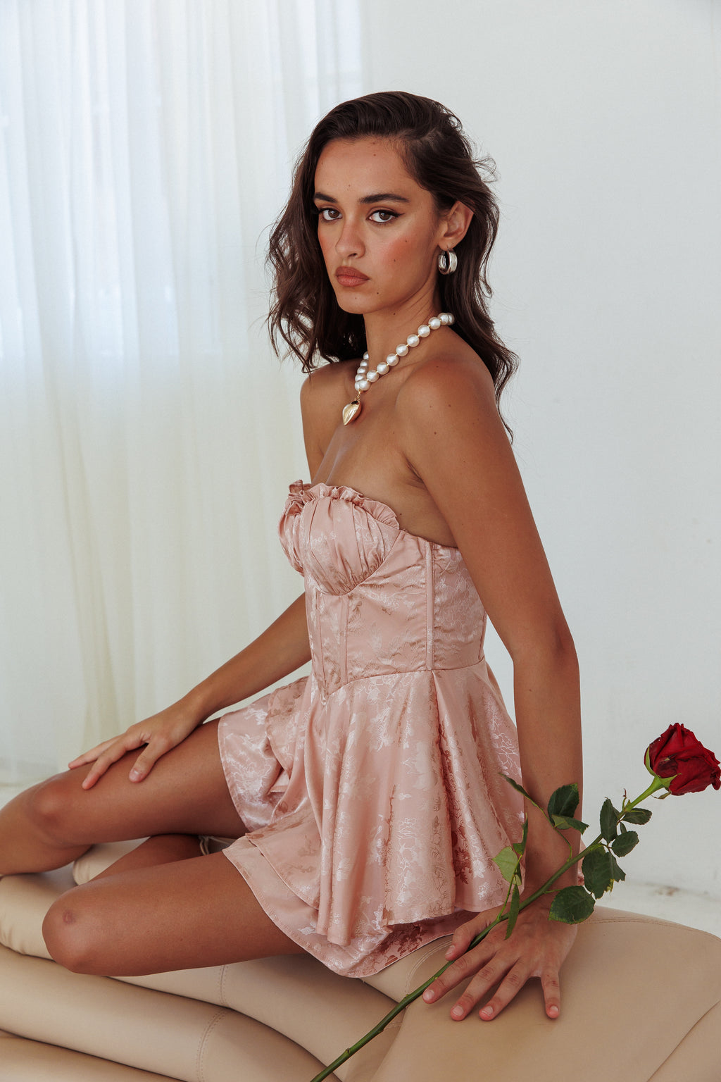 Paris Muse Gathered Bust Romper Rose by Selfie Leslie Australia