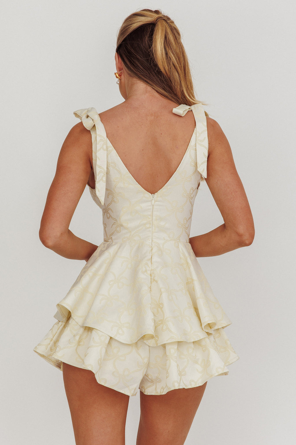 Paris Muse Tied Shoulders Ruffle Romper Butter by Selfie Leslie Australia