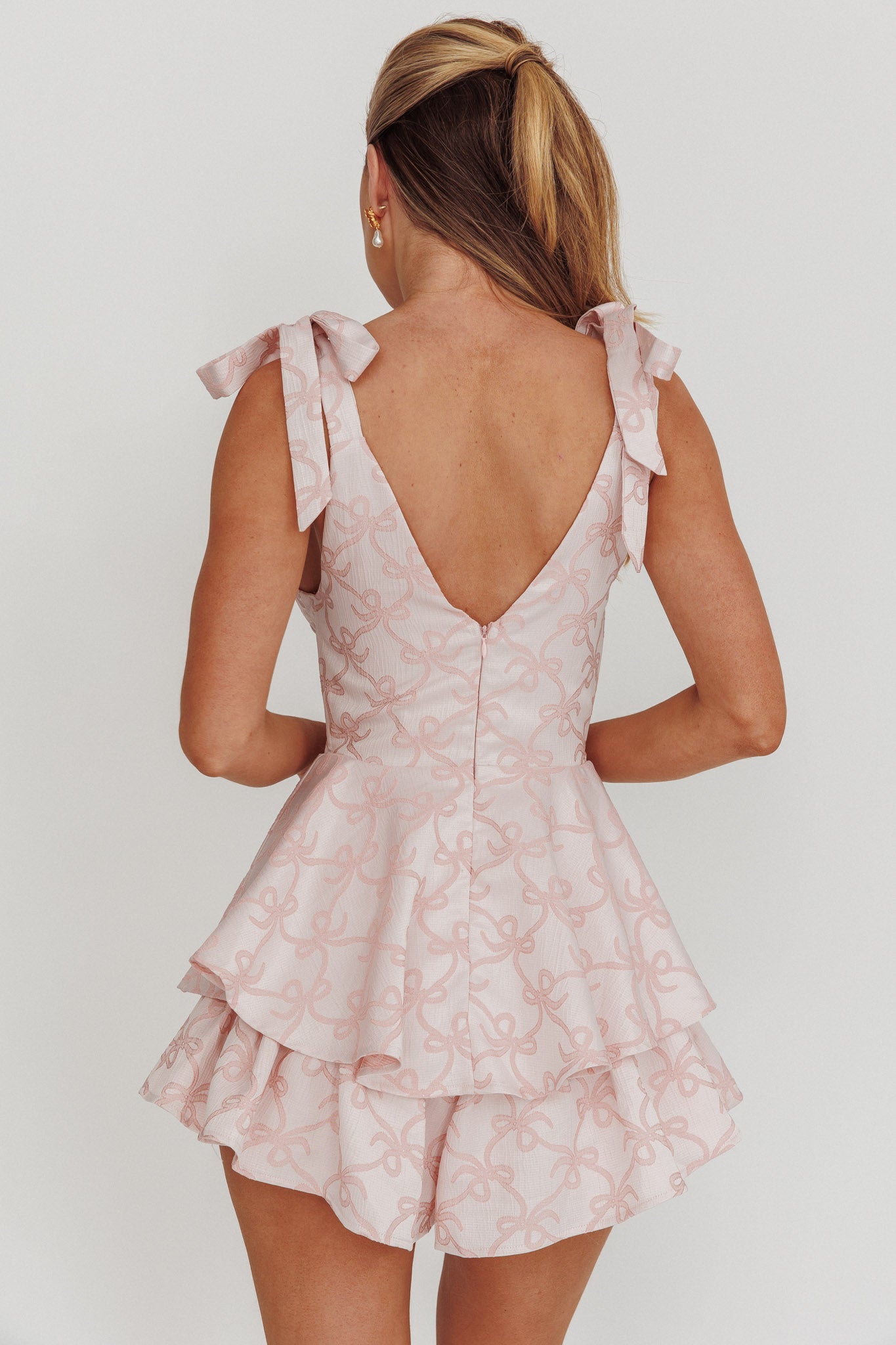 Paris Muse Tied Shoulders Ruffle Romper Pink by Selfie Leslie Australia