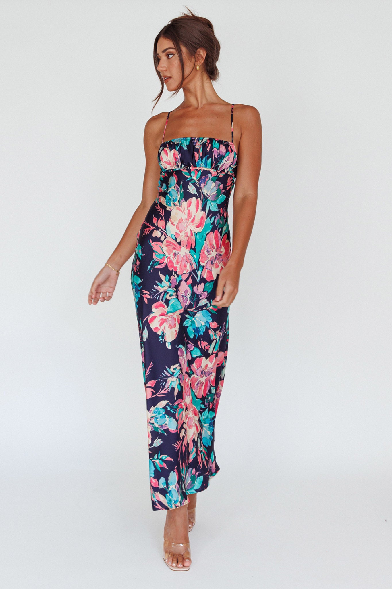 From Above V-Back Midi Dress Floral Navy by Selfie Leslie Australia