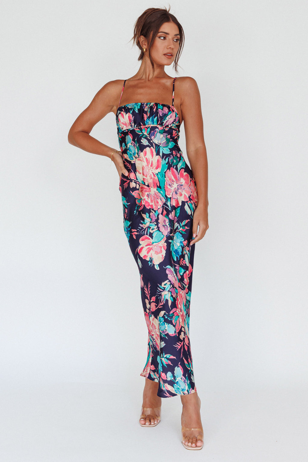 From Above V-Back Midi Dress Floral Navy by Selfie Leslie Australia