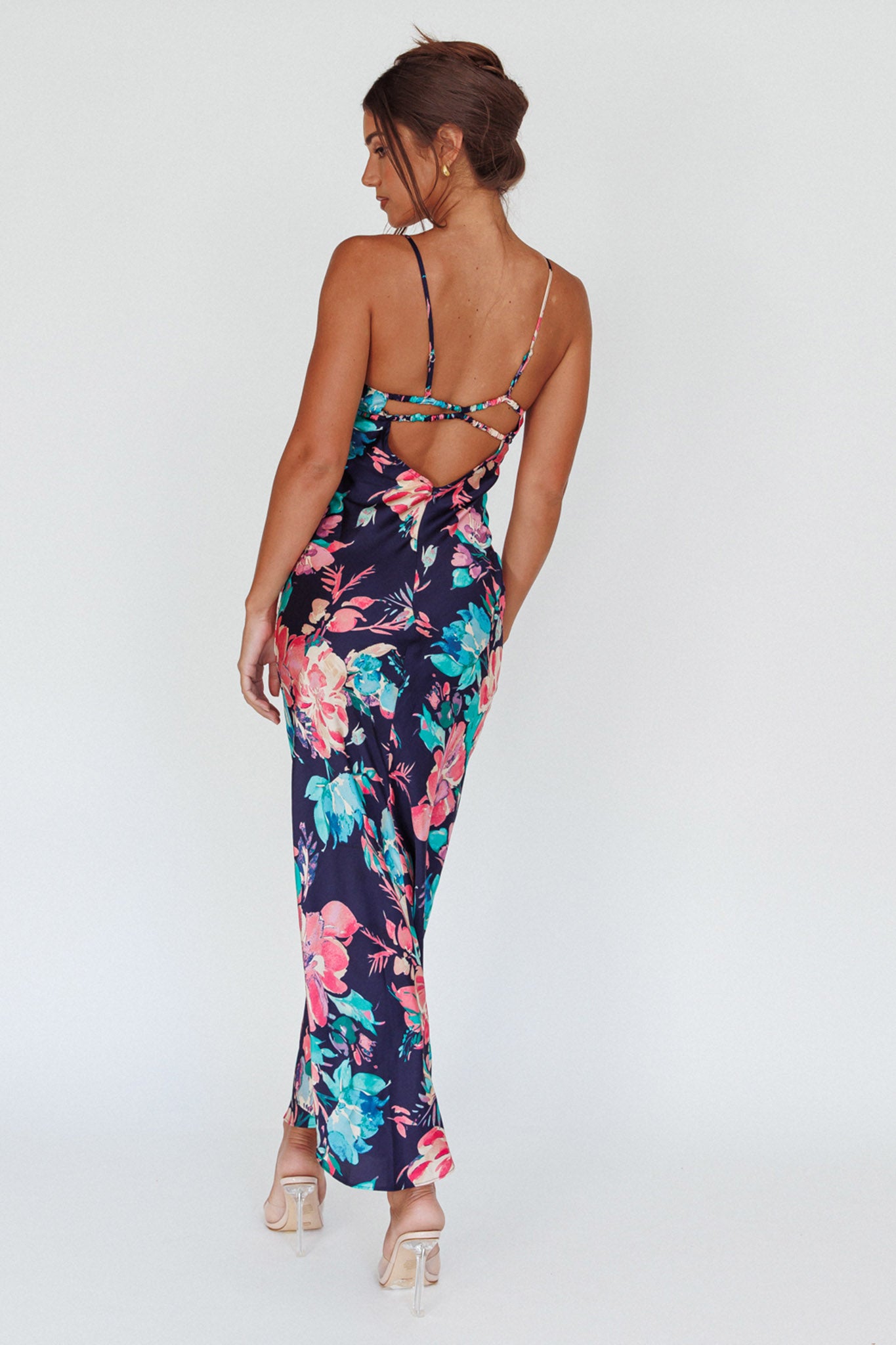 From Above V-Back Midi Dress Floral Navy by Selfie Leslie Australia