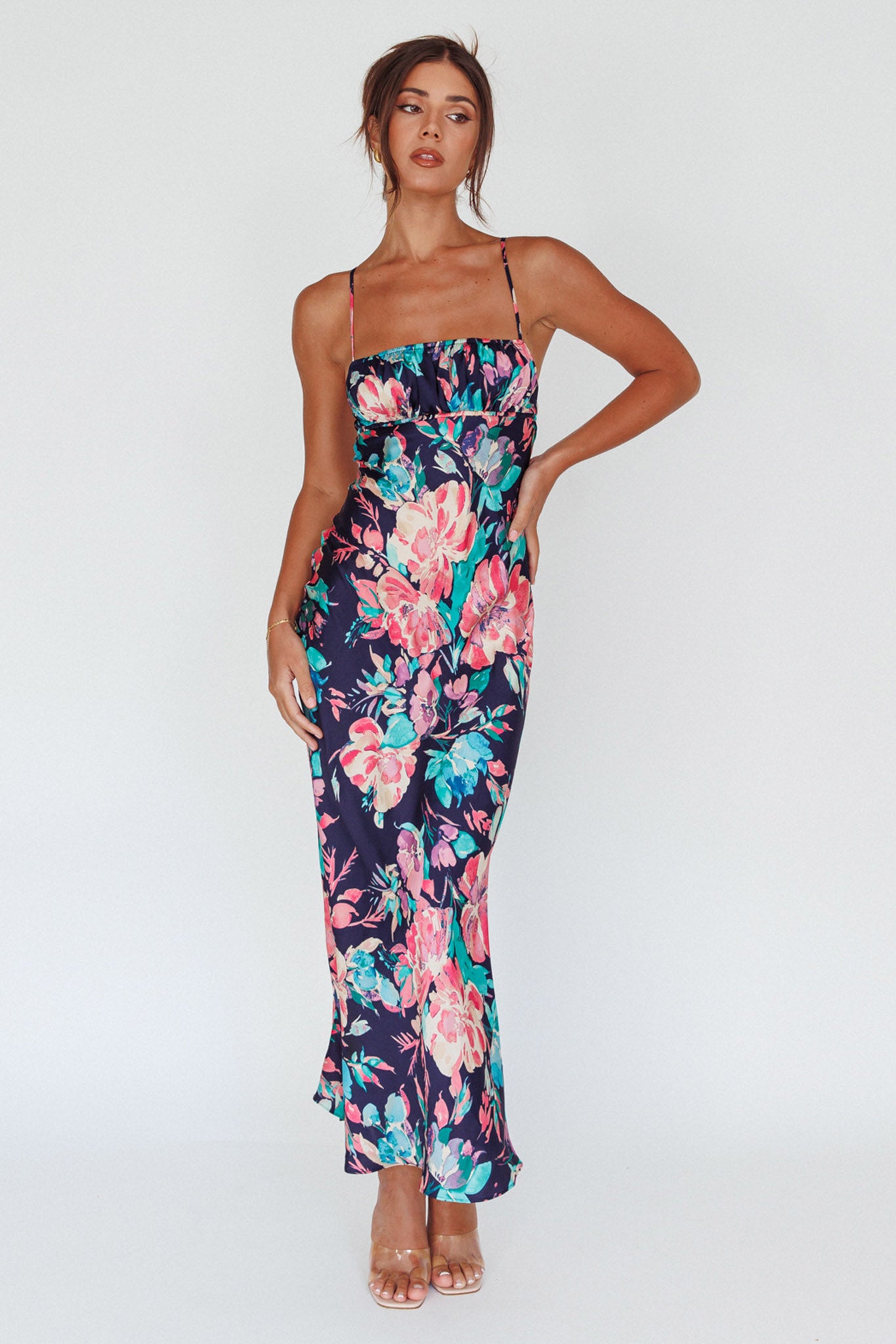 From Above V-Back Midi Dress Floral Navy by Selfie Leslie Australia