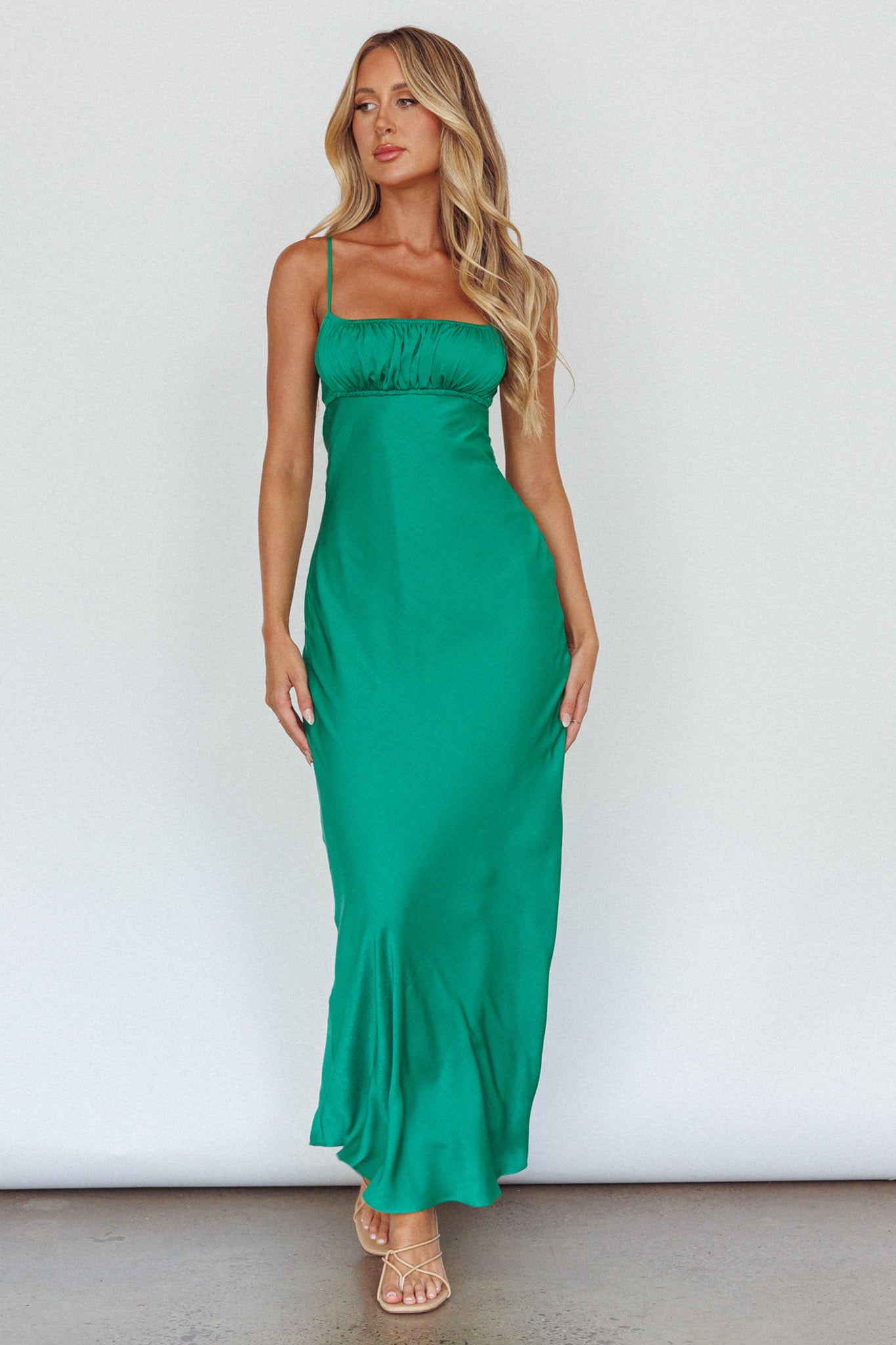 From Above V-Back Midi Dress Forest Green by Selfie Leslie Australia