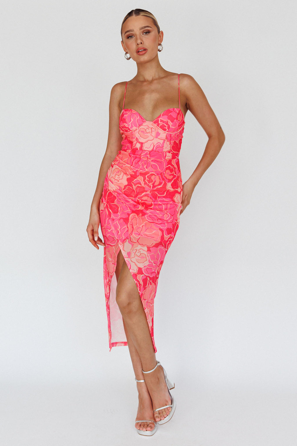 Westwood Split Front Maxi Dress Floral Pink by Selfie Leslie Australia
