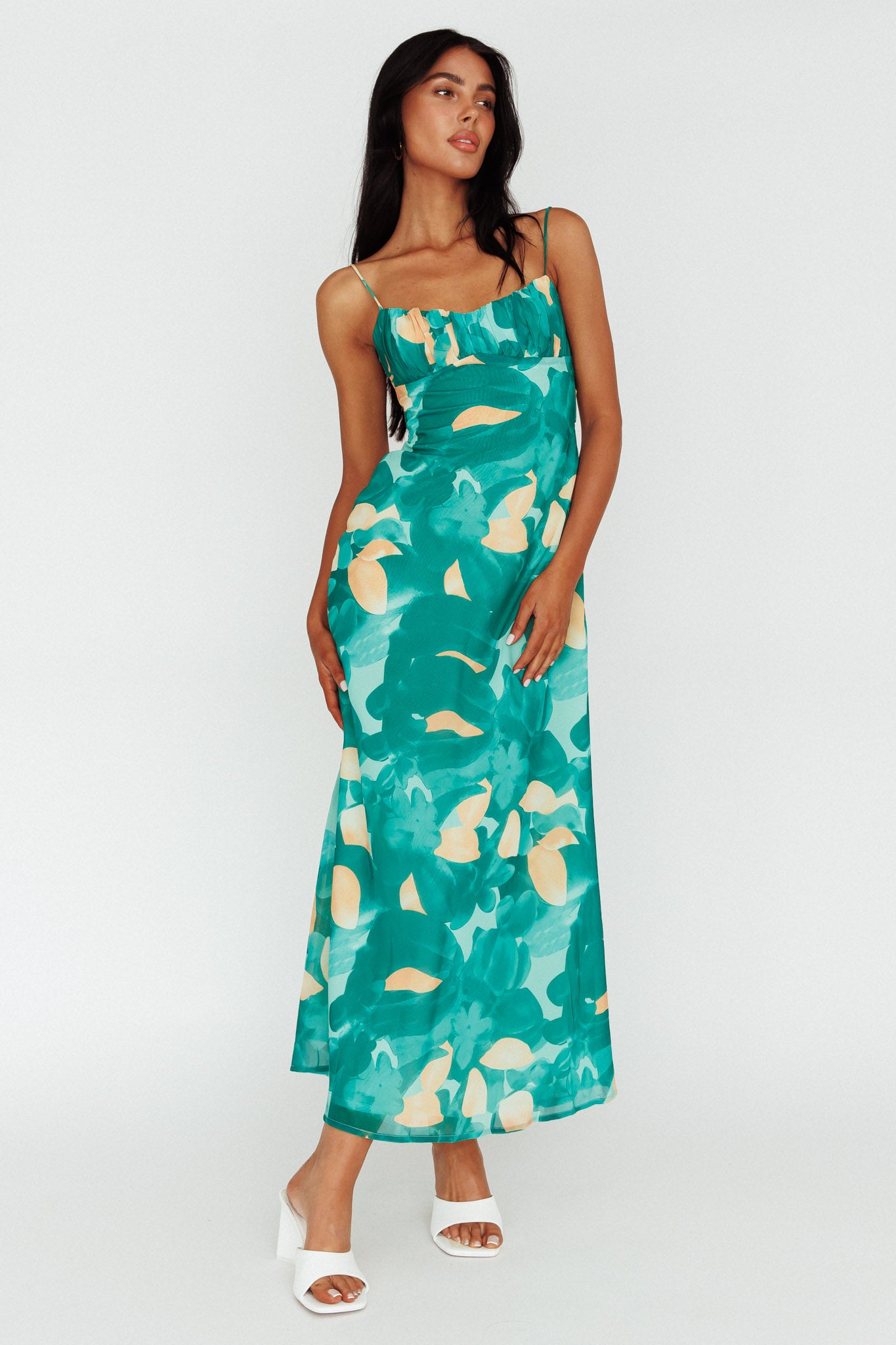 Nerida Twist Back Maxi Dress Print Green by Selfie Leslie Australia