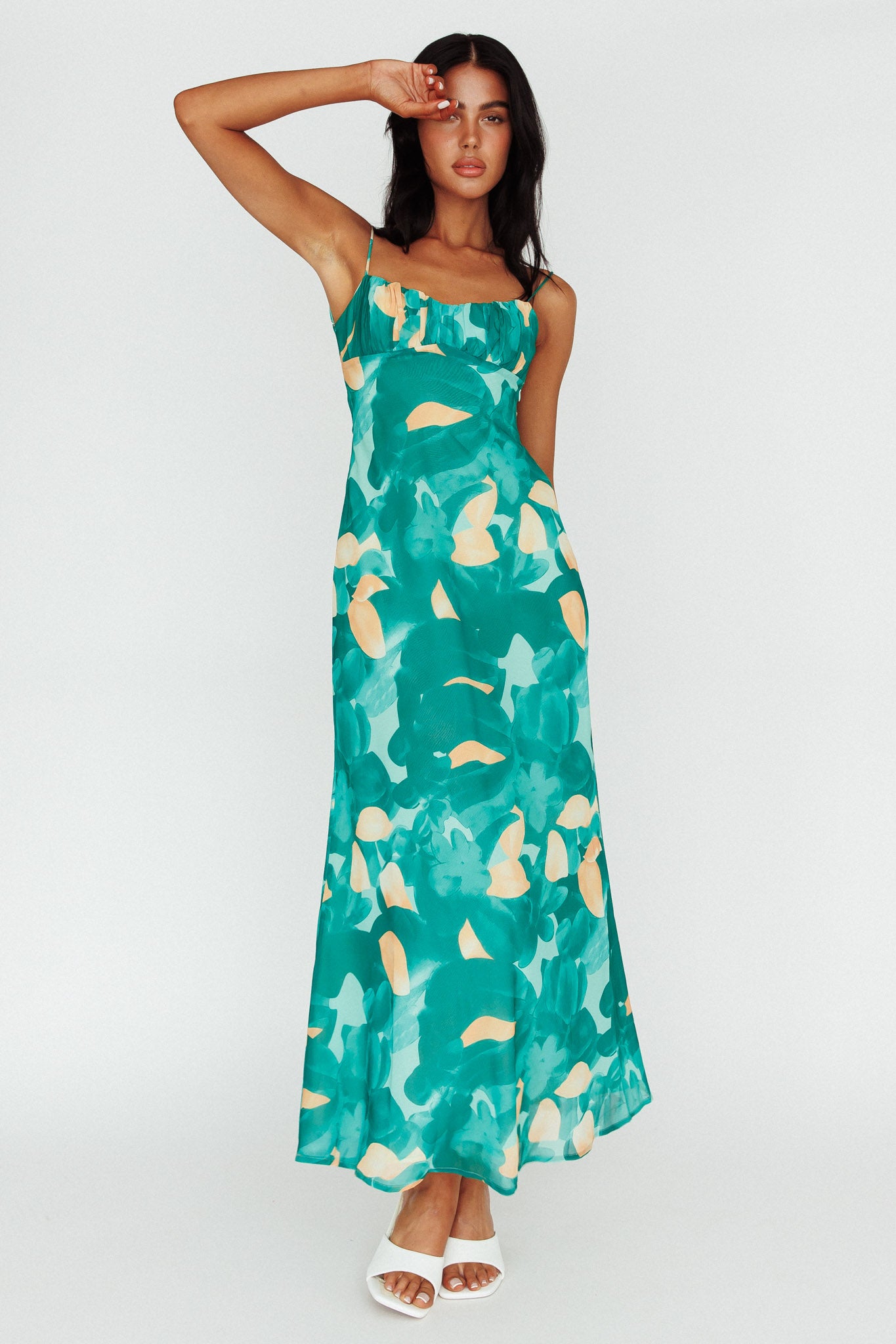 Nerida Twist Back Maxi Dress Print Green by Selfie Leslie Australia