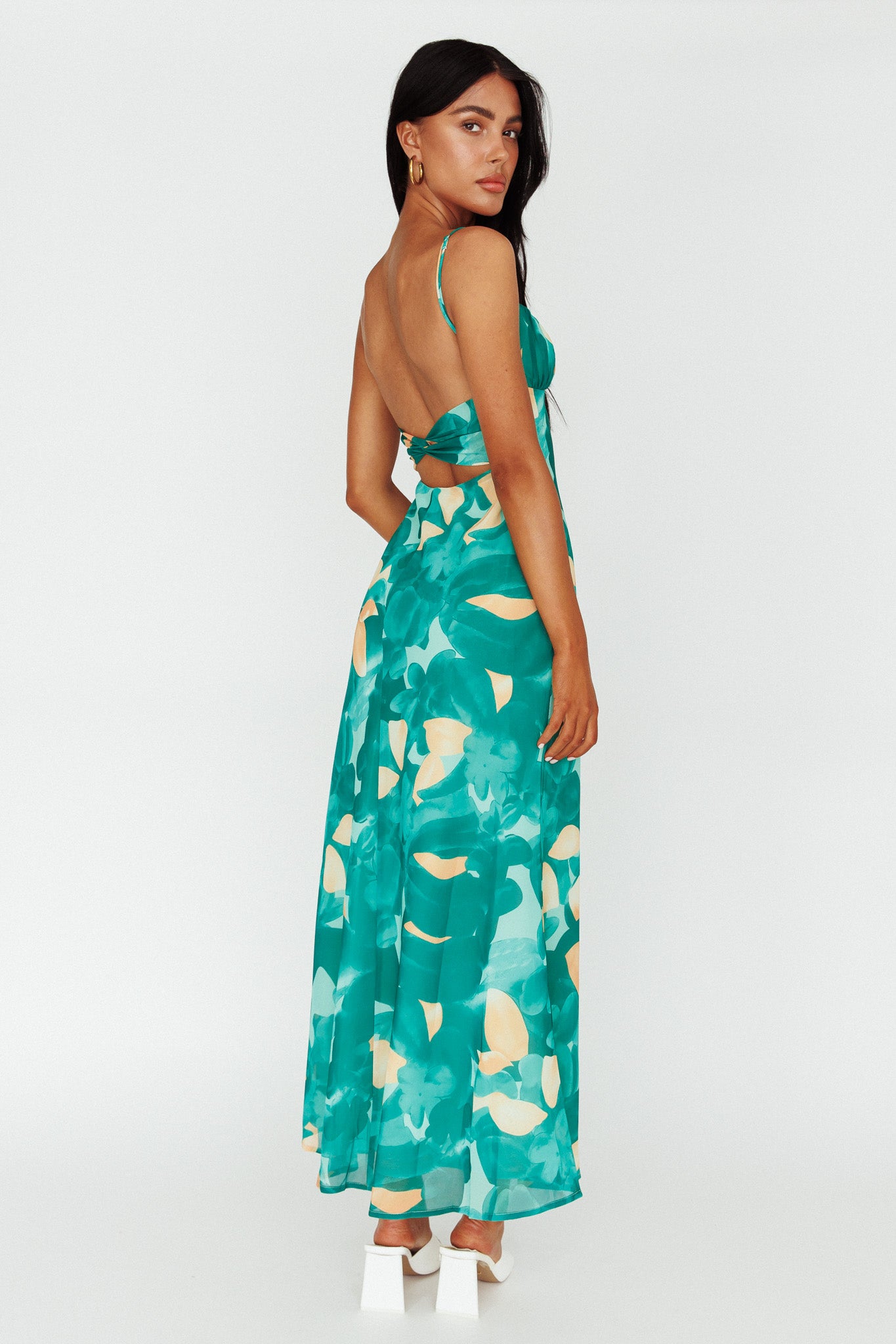 Nerida Twist Back Maxi Dress Print Green by Selfie Leslie Australia