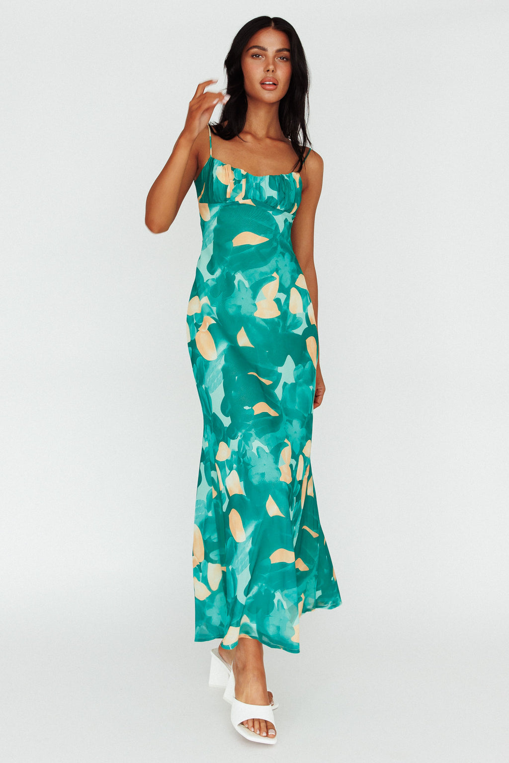 Nerida Twist Back Maxi Dress Print Green by Selfie Leslie Australia