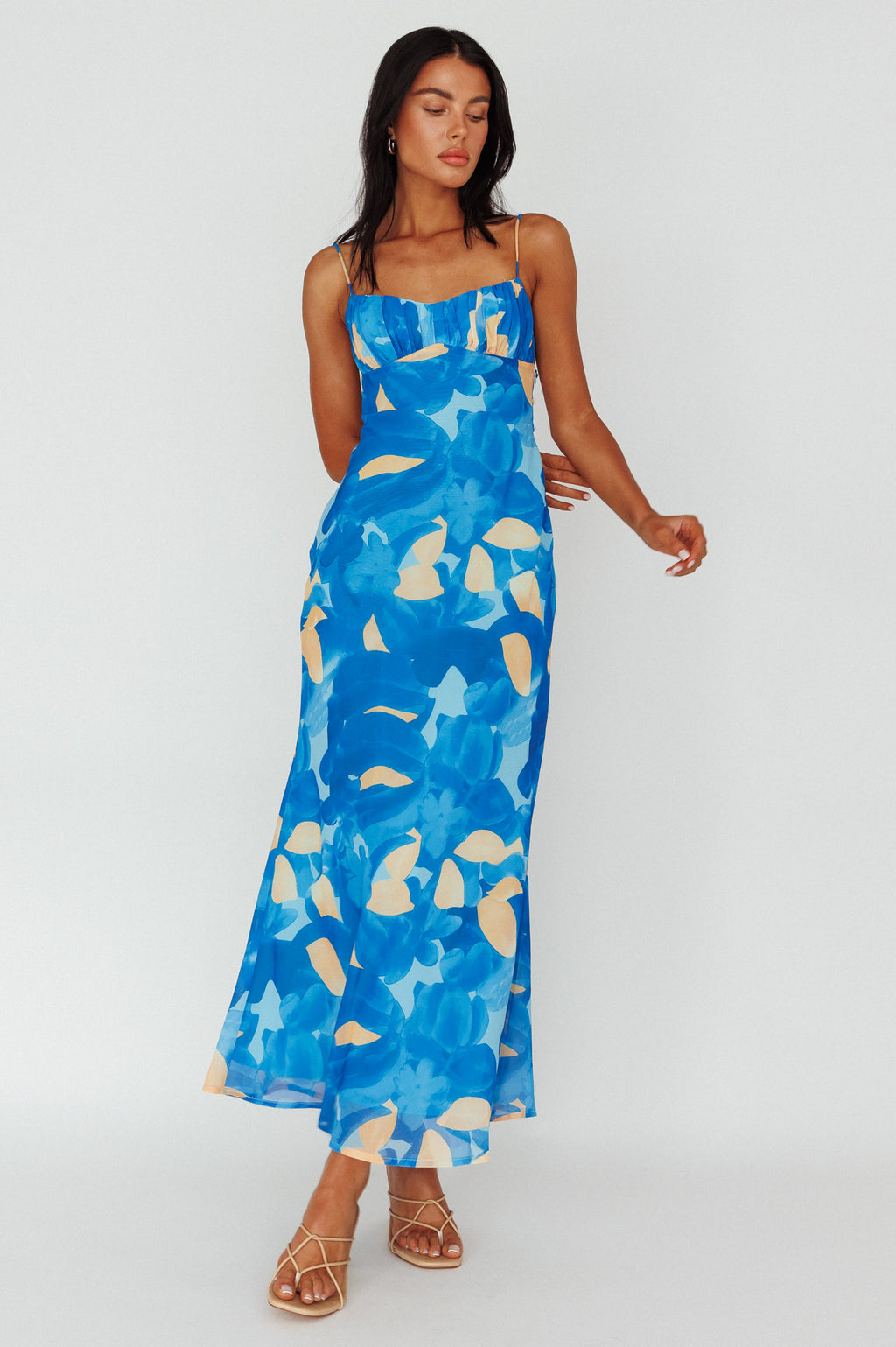 Nerida Twist Back Maxi Dress Print Blue by Selfie Leslie Australia
