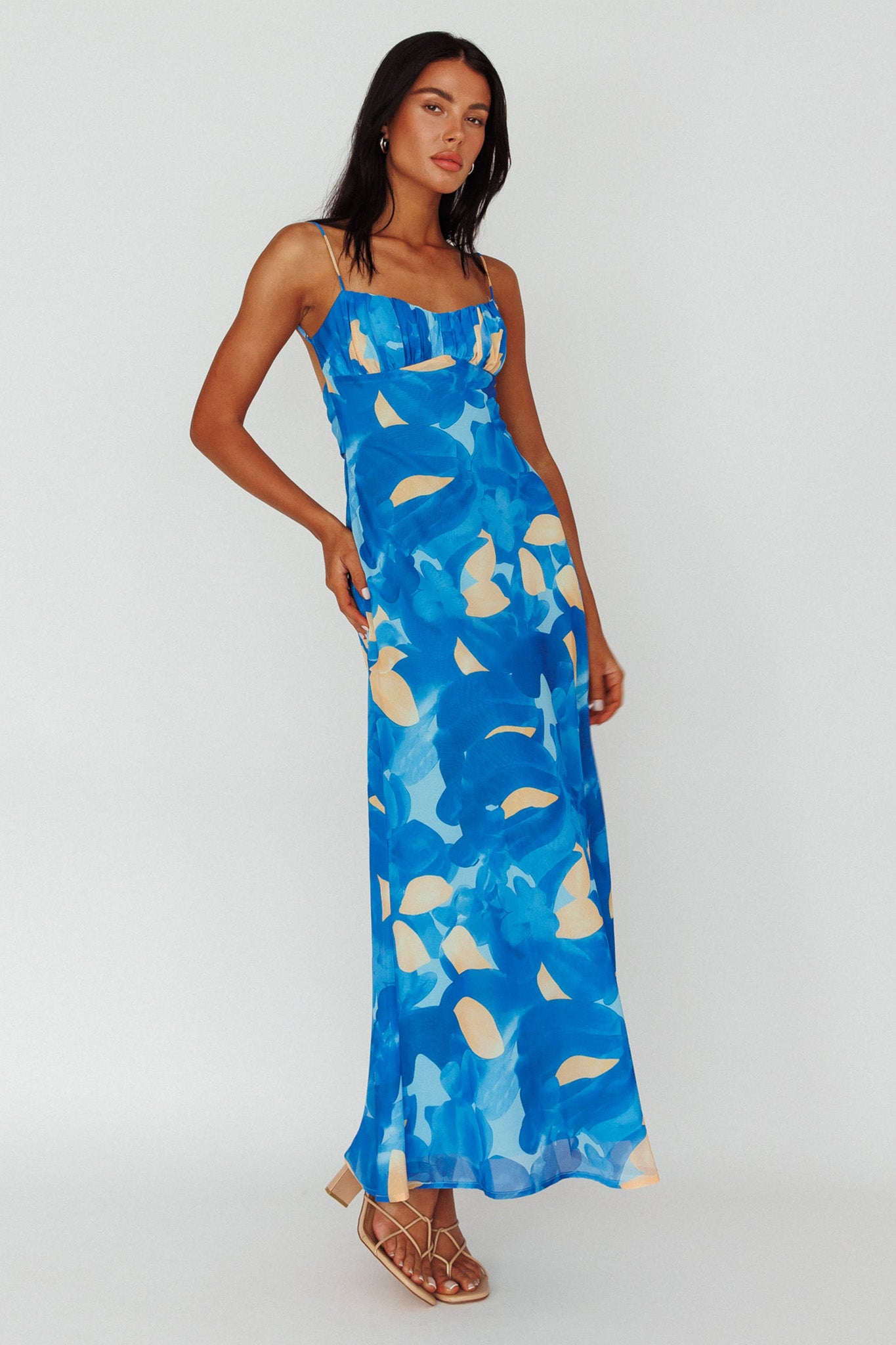 Nerida Twist Back Maxi Dress Print Blue by Selfie Leslie Australia
