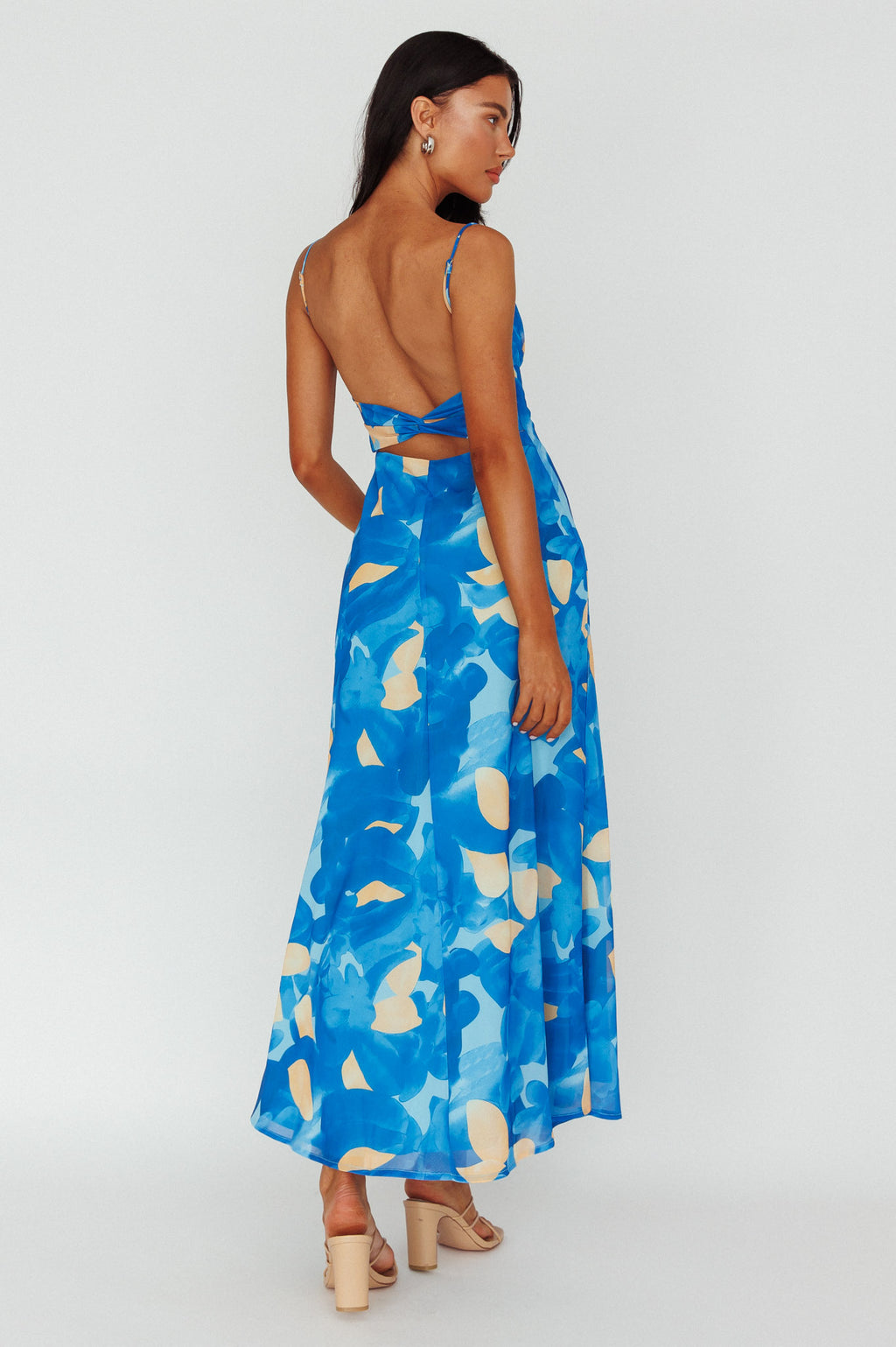 Nerida Twist Back Maxi Dress Print Blue by Selfie Leslie Australia
