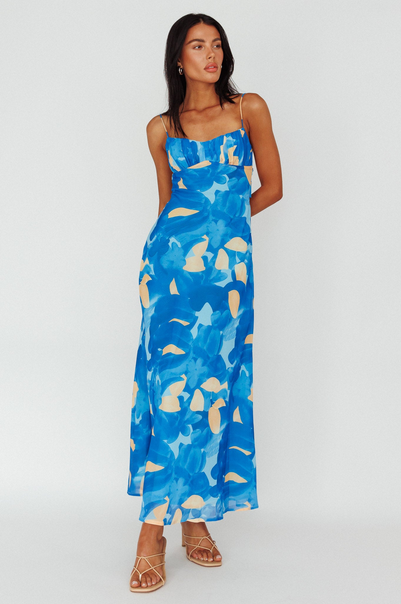 Nerida Sheer Waist Back Twist Maxi Dress Blue main image 1