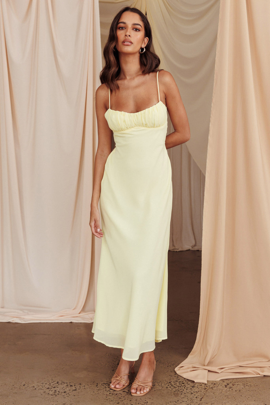 Nerida Twist Back Maxi Dress Lemon by Selfie Leslie Australia