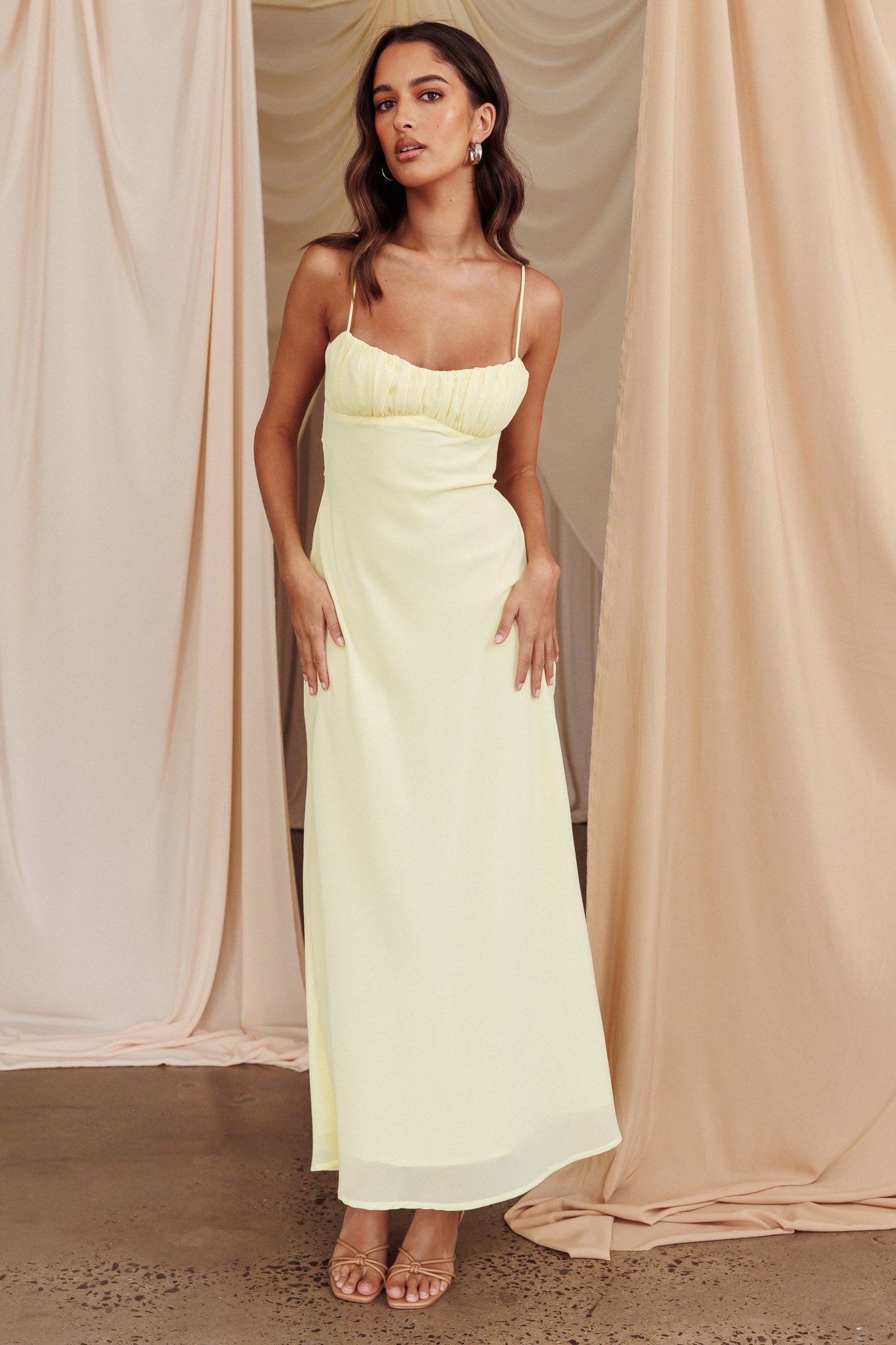 Nerida Twist Back Maxi Dress Lemon by Selfie Leslie Australia