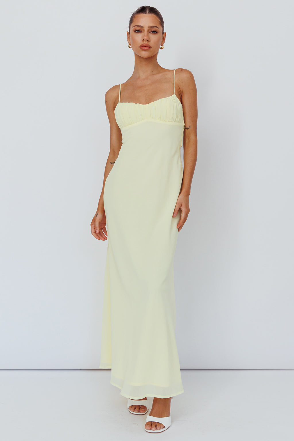 Nerida Twist Back Maxi Dress Lemon by Selfie Leslie Australia