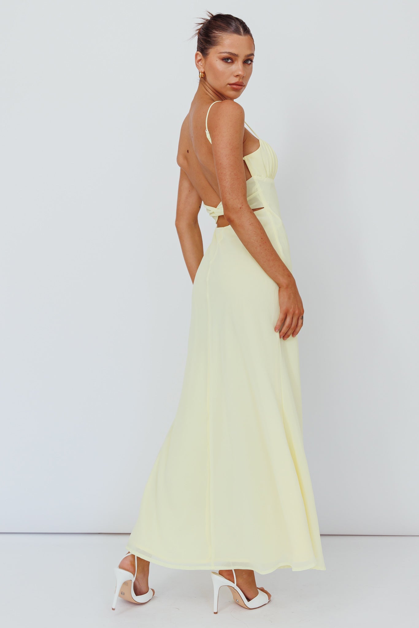 Nerida Twist Back Maxi Dress Lemon by Selfie Leslie Australia