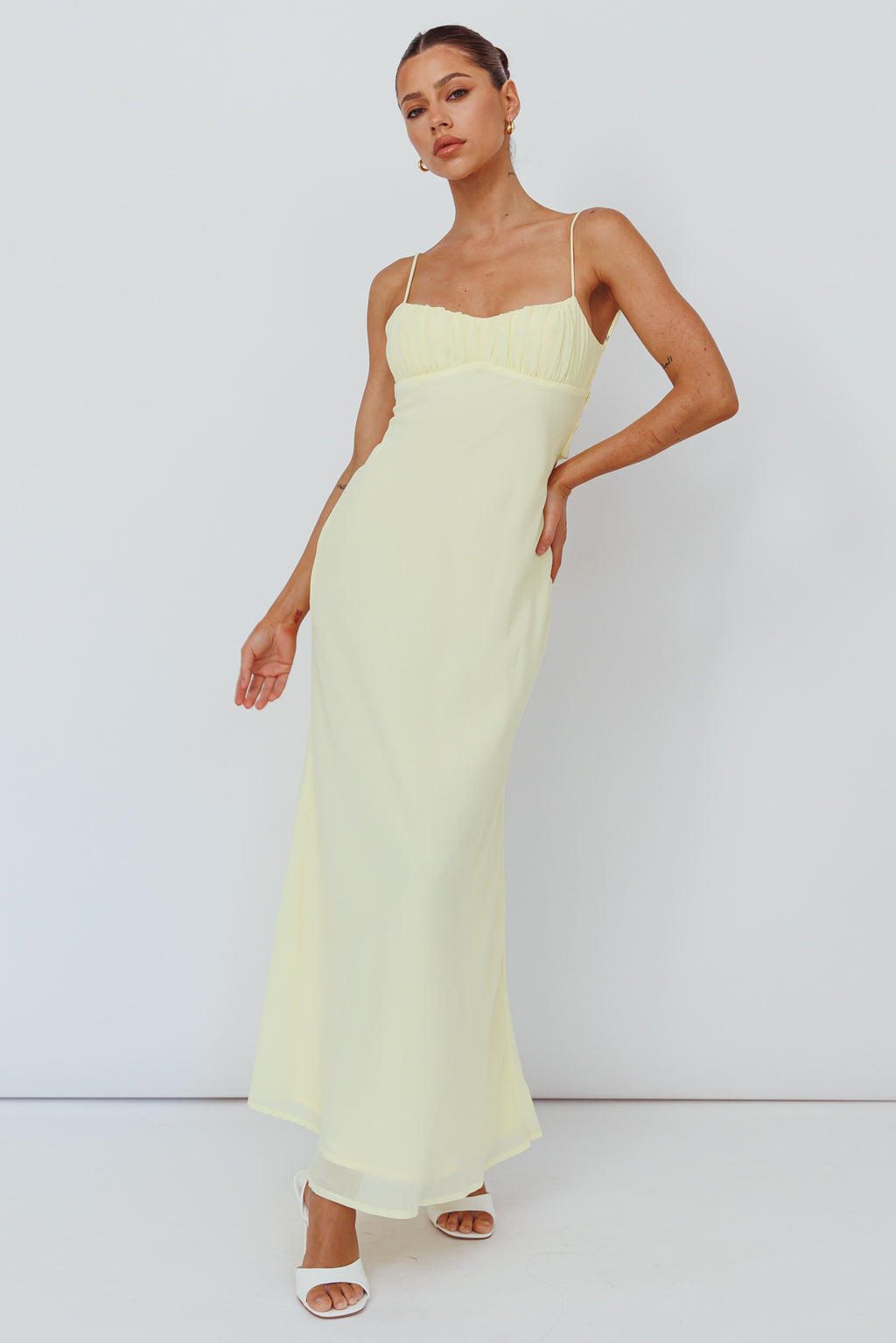 Nerida Twist Back Maxi Dress Lemon by Selfie Leslie Australia