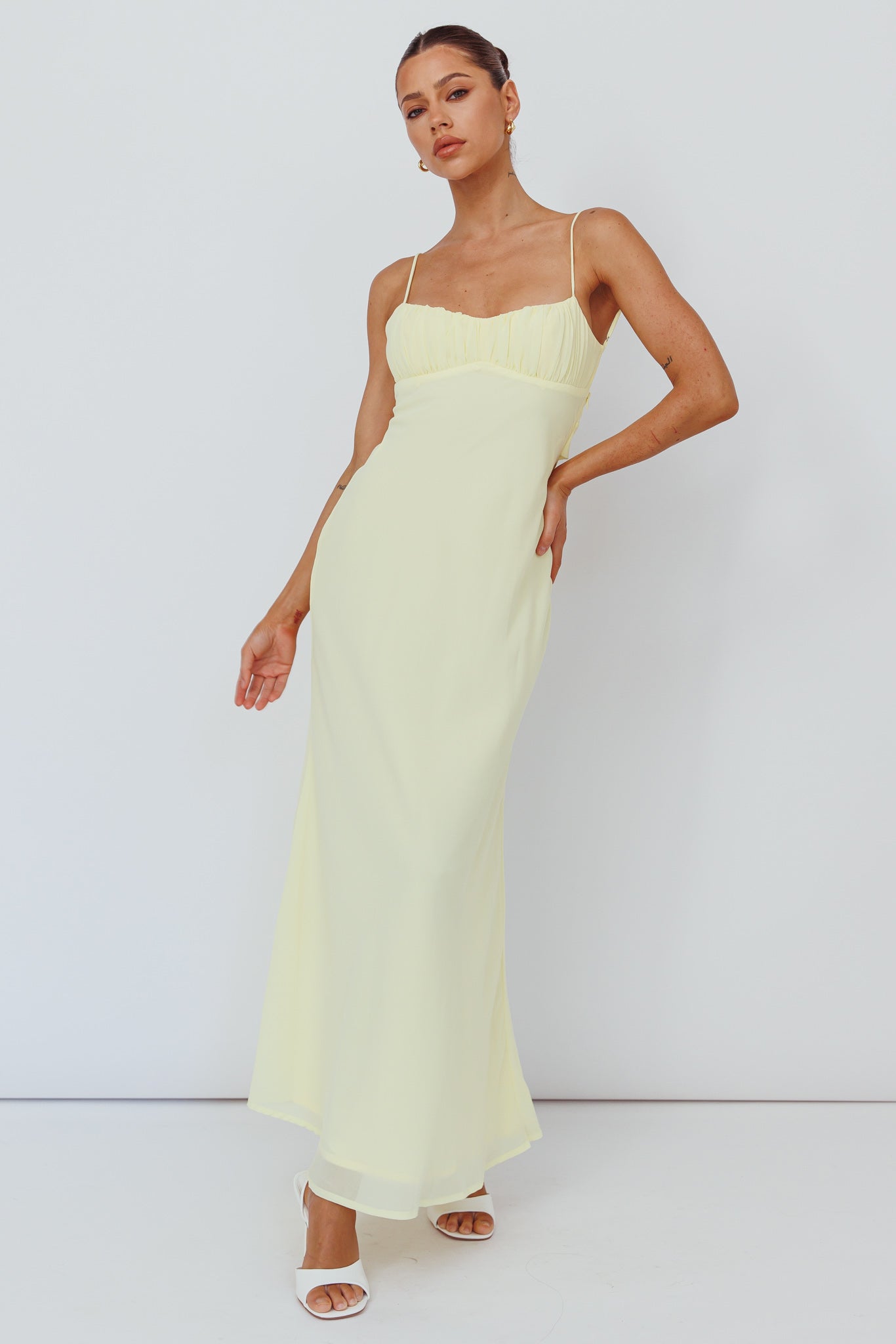 Nerida Twist Back Maxi Dress Lemon by Selfie Leslie Australia