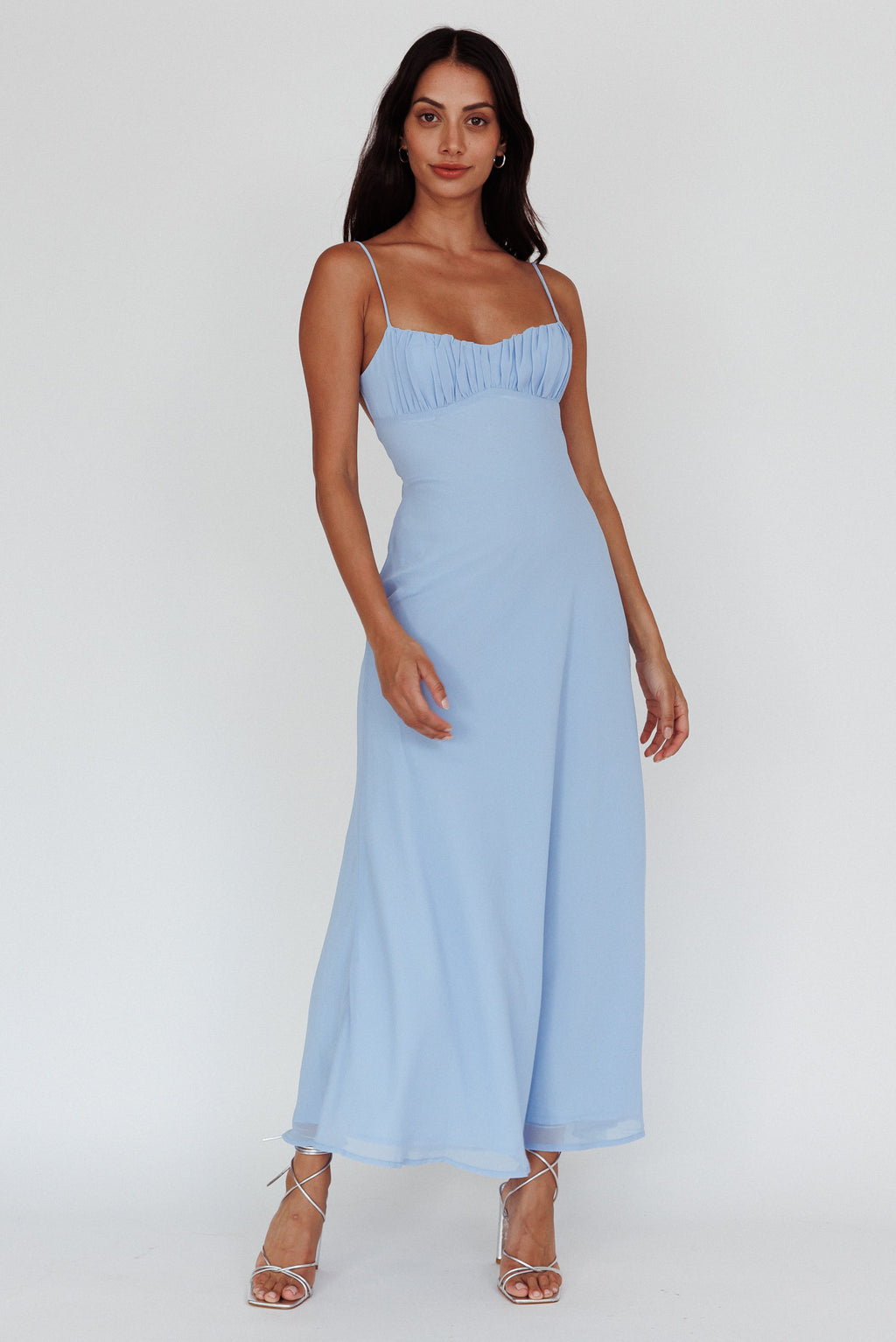 Nerida Twist Back Maxi Dress Steel Blue by Selfie Leslie Australia