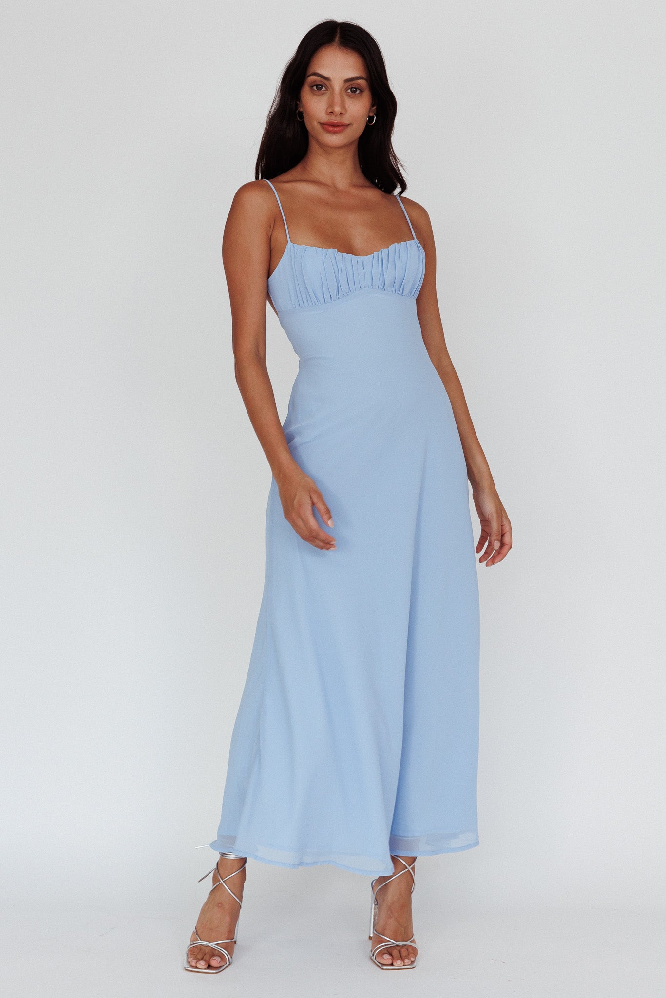 Nerida Twist Back Maxi Dress Steel Blue by Selfie Leslie Australia
