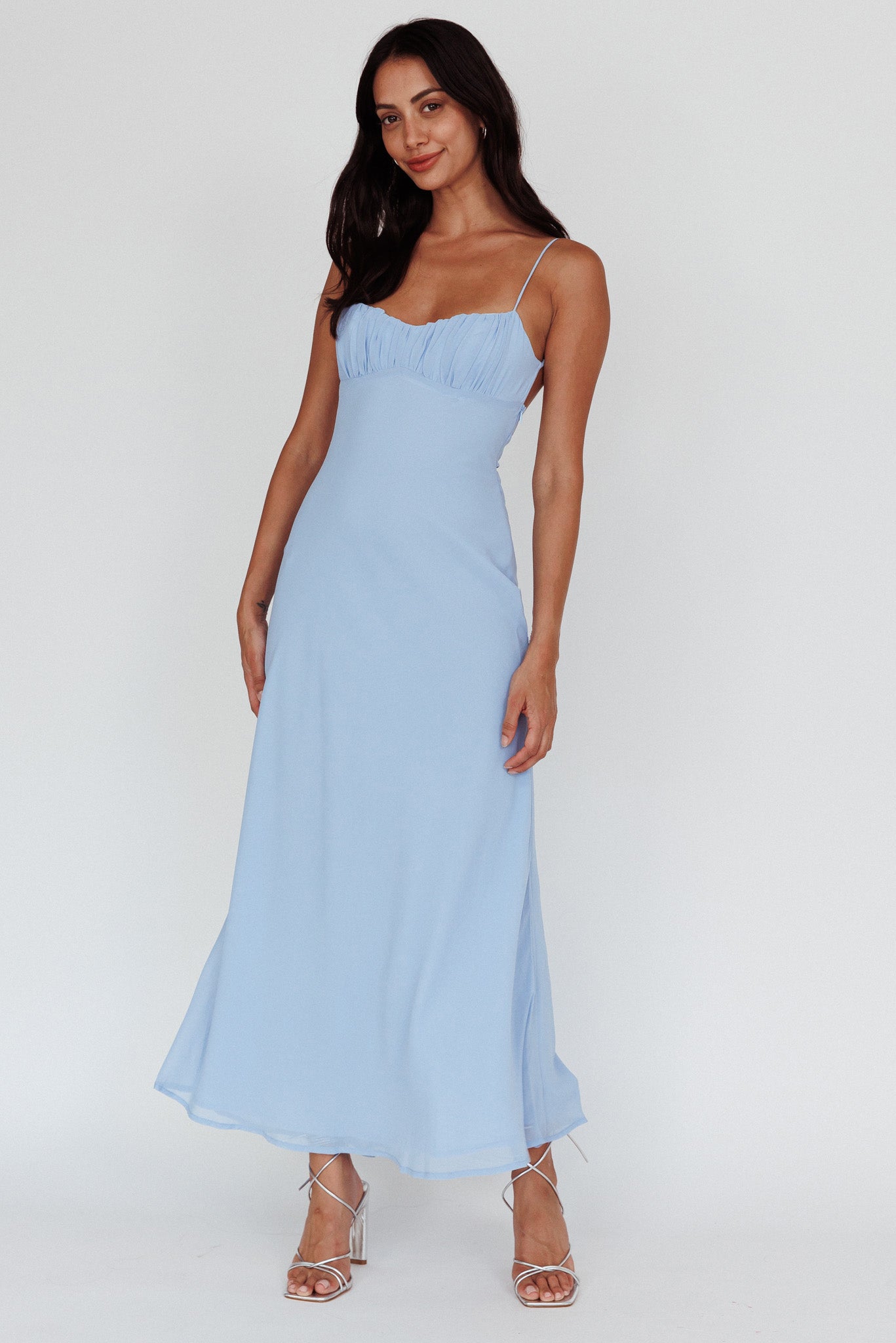 Nerida Twist Back Maxi Dress Steel Blue by Selfie Leslie Australia