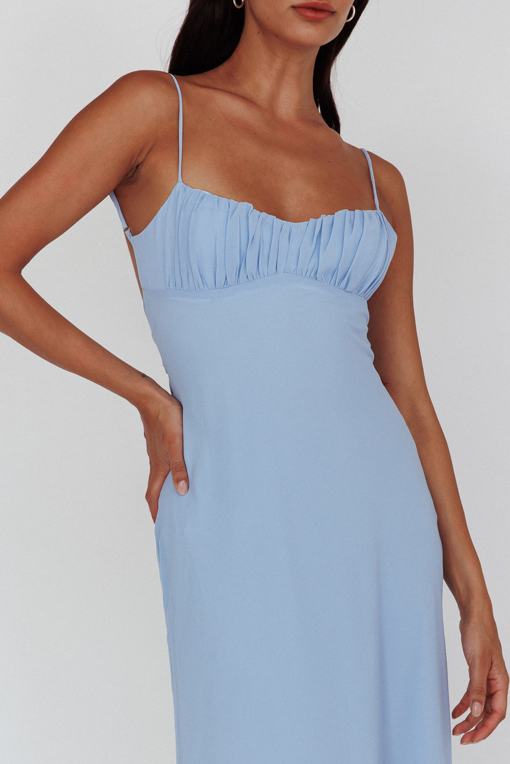 Nerida Twist Back Maxi Dress Steel Blue by Selfie Leslie Australia