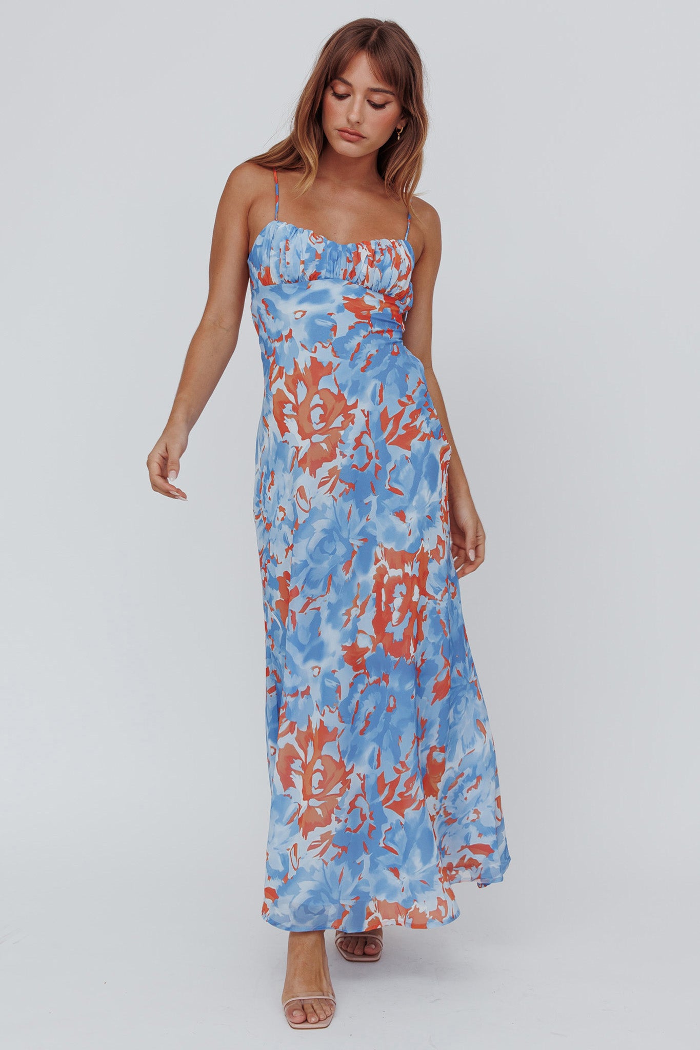 Nerida Twist Back Maxi Dress Abstract Blue by Selfie Leslie Australia