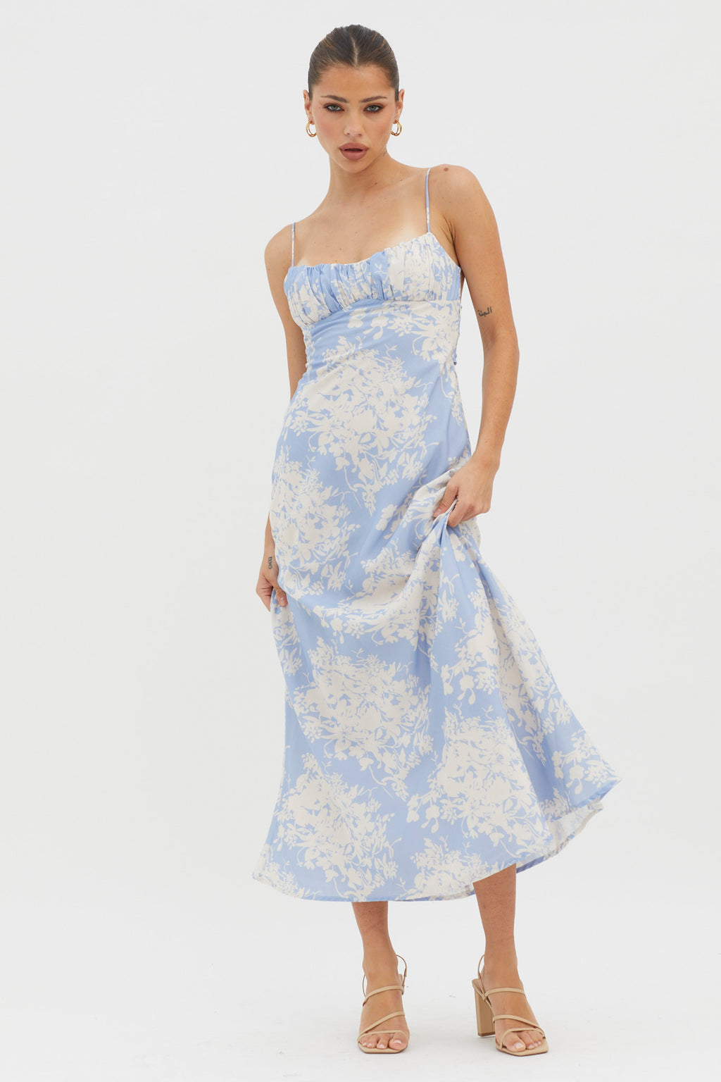 Nerida Twist Back Midi Dress Floral Blue by Selfie Leslie Australia