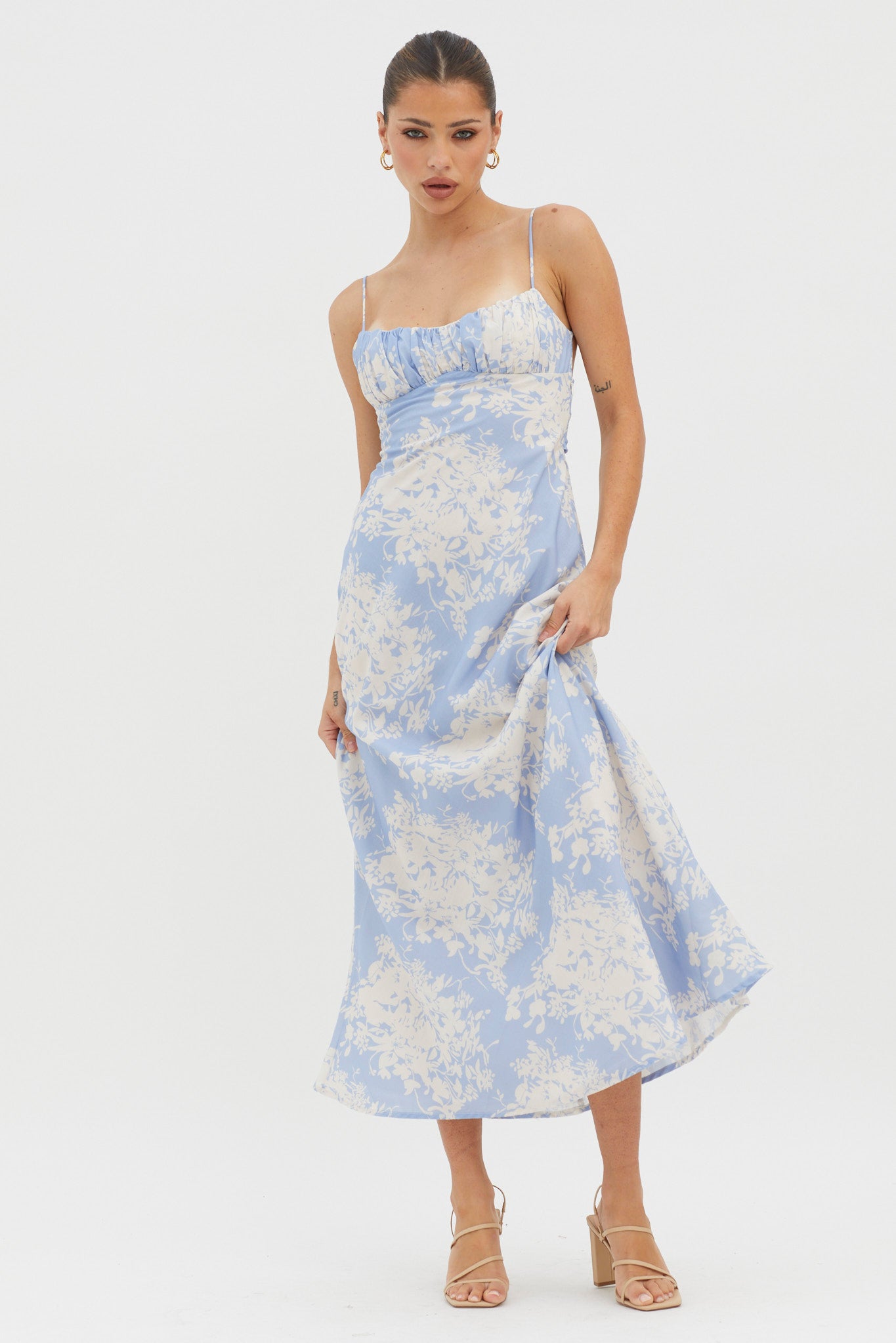 Nerida Twist Back Midi Dress Floral Blue by Selfie Leslie Australia