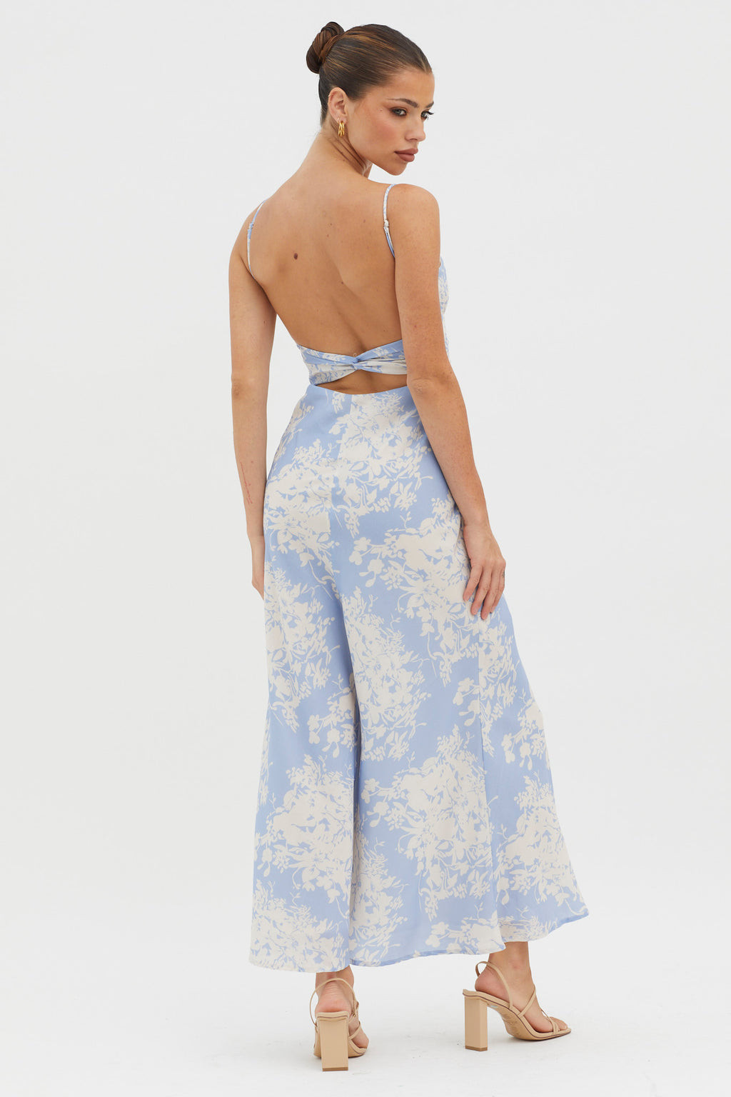 Nerida Twist Back Midi Dress Floral Blue by Selfie Leslie Australia