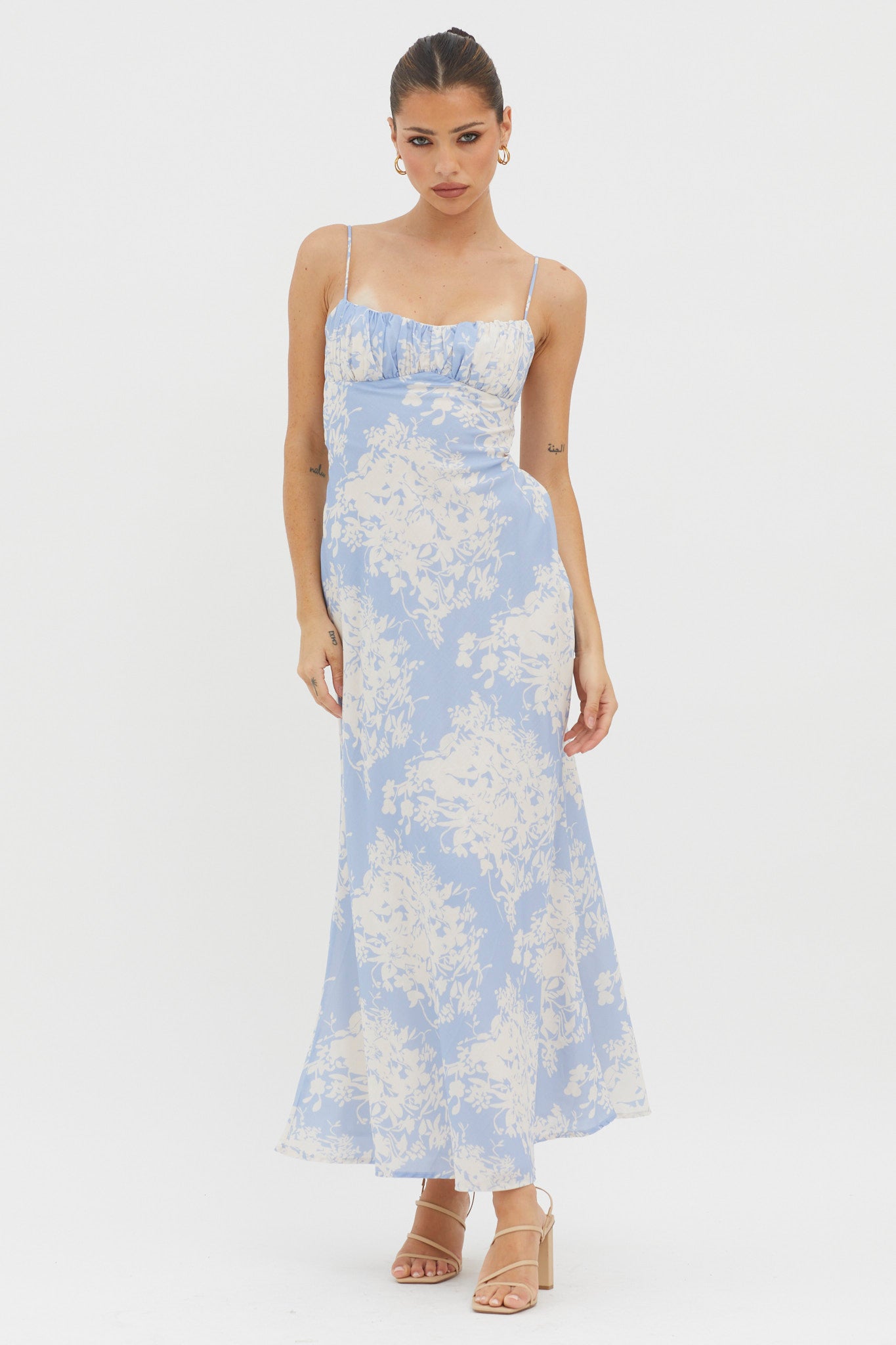 Nerida Twist Back Midi Dress Floral Blue by Selfie Leslie Australia
