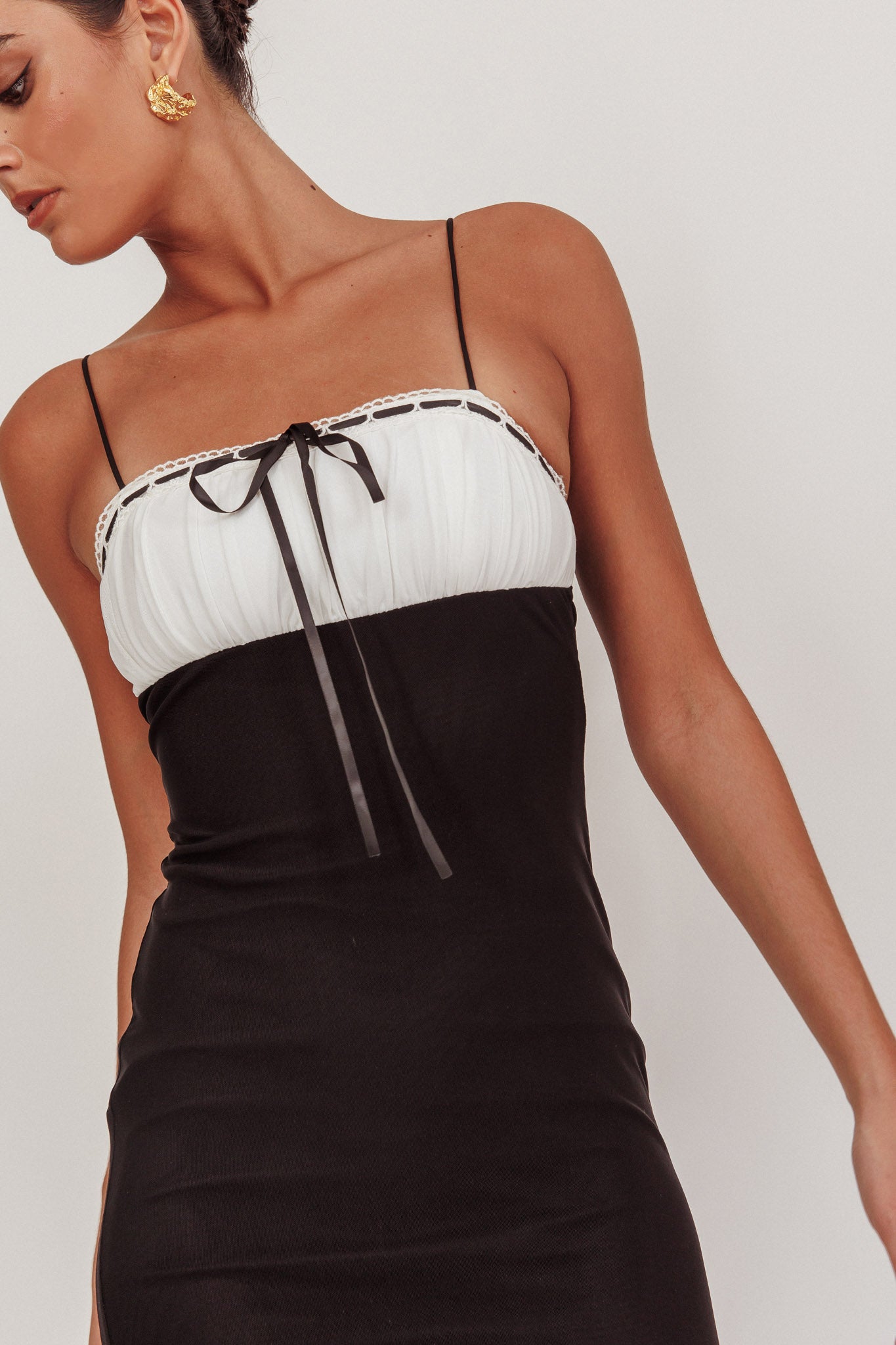 Nerida Bow Bust Mesh Maxi Dress Black by Selfie Leslie Australia