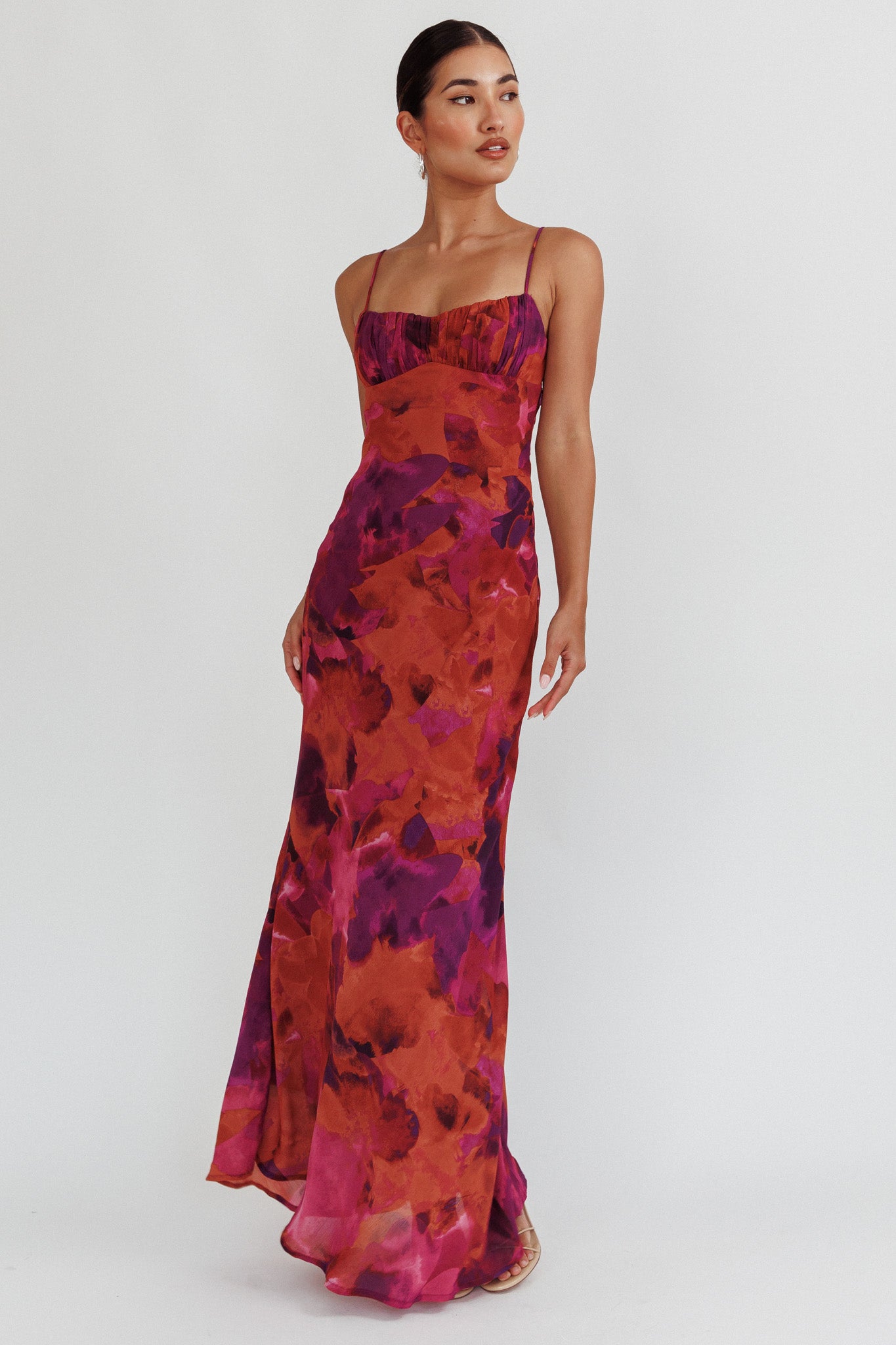 Nerida Low Back Twist Maxi Dress Dark Rose by Selfie Leslie Australia