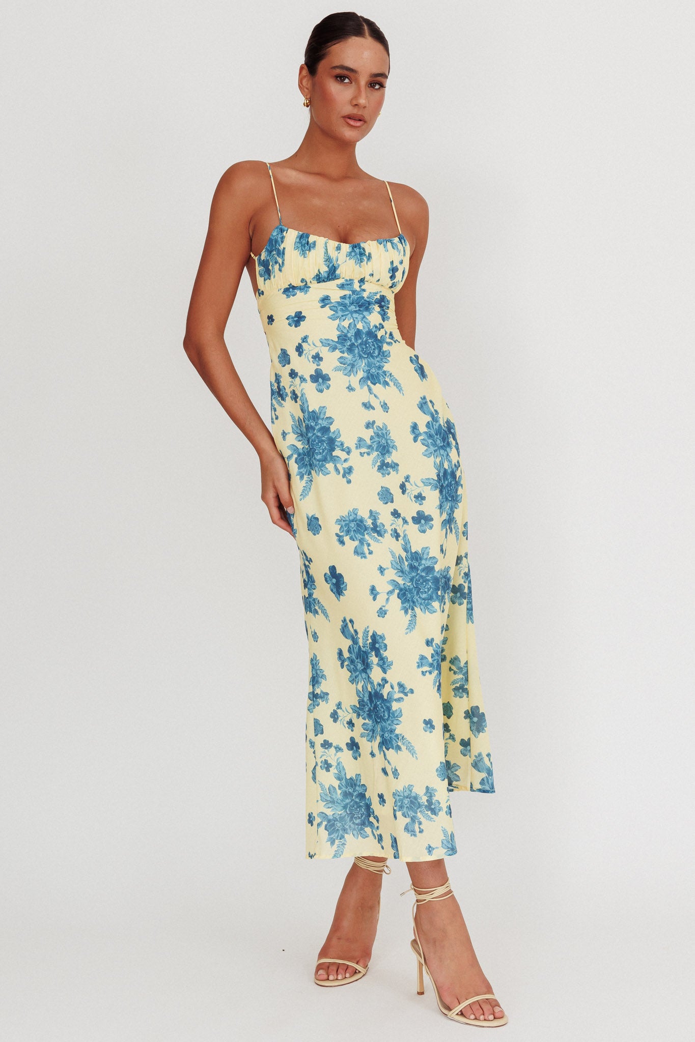 Nerida Low Back Twist Floral Maxi Dress Yellow by Selfie Leslie Australia
