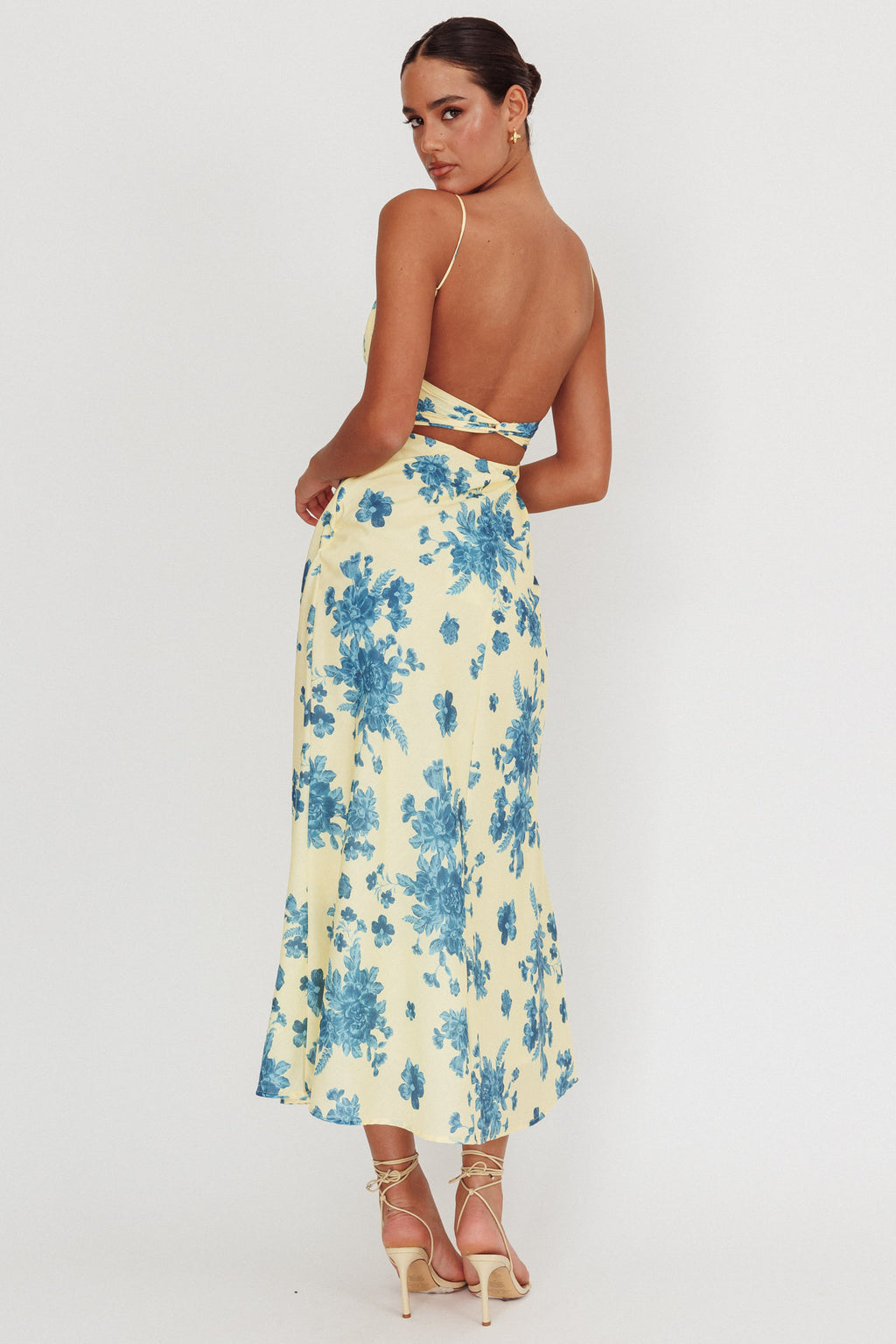 Nerida Low Back Twist Floral Maxi Dress Yellow by Selfie Leslie Australia