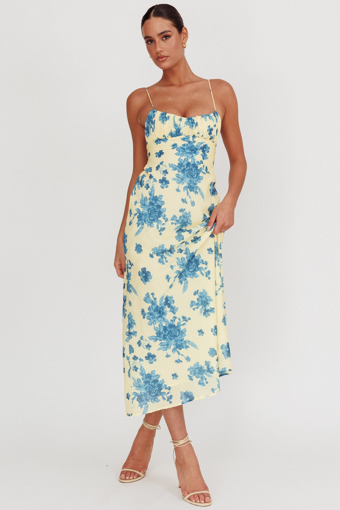 Nerida Low Back Twist Floral Maxi Dress Yellow by Selfie Leslie Australia