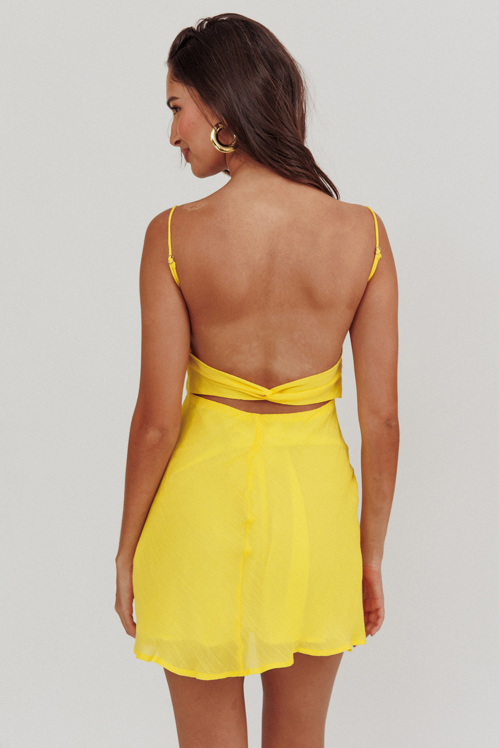 Nerida Twist Back Mini Dress Lemon by Selfie Leslie Australia