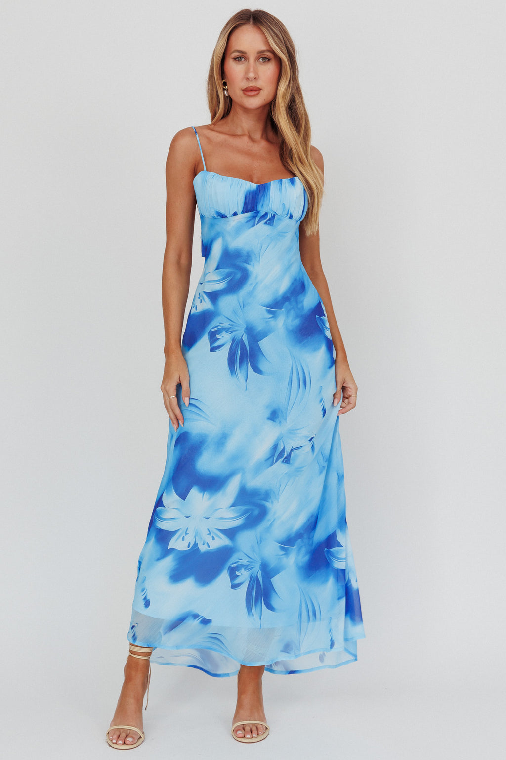 Nerida Low Back Twist Maxi Dress Lily Blue by Selfie Leslie Australia