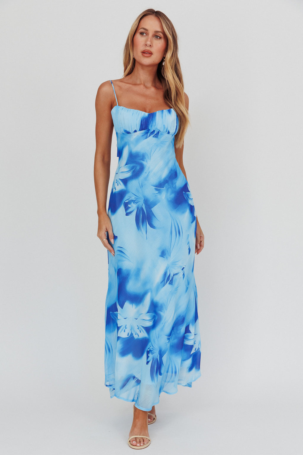 Nerida Low Back Twist Maxi Dress Lily Blue by Selfie Leslie Australia